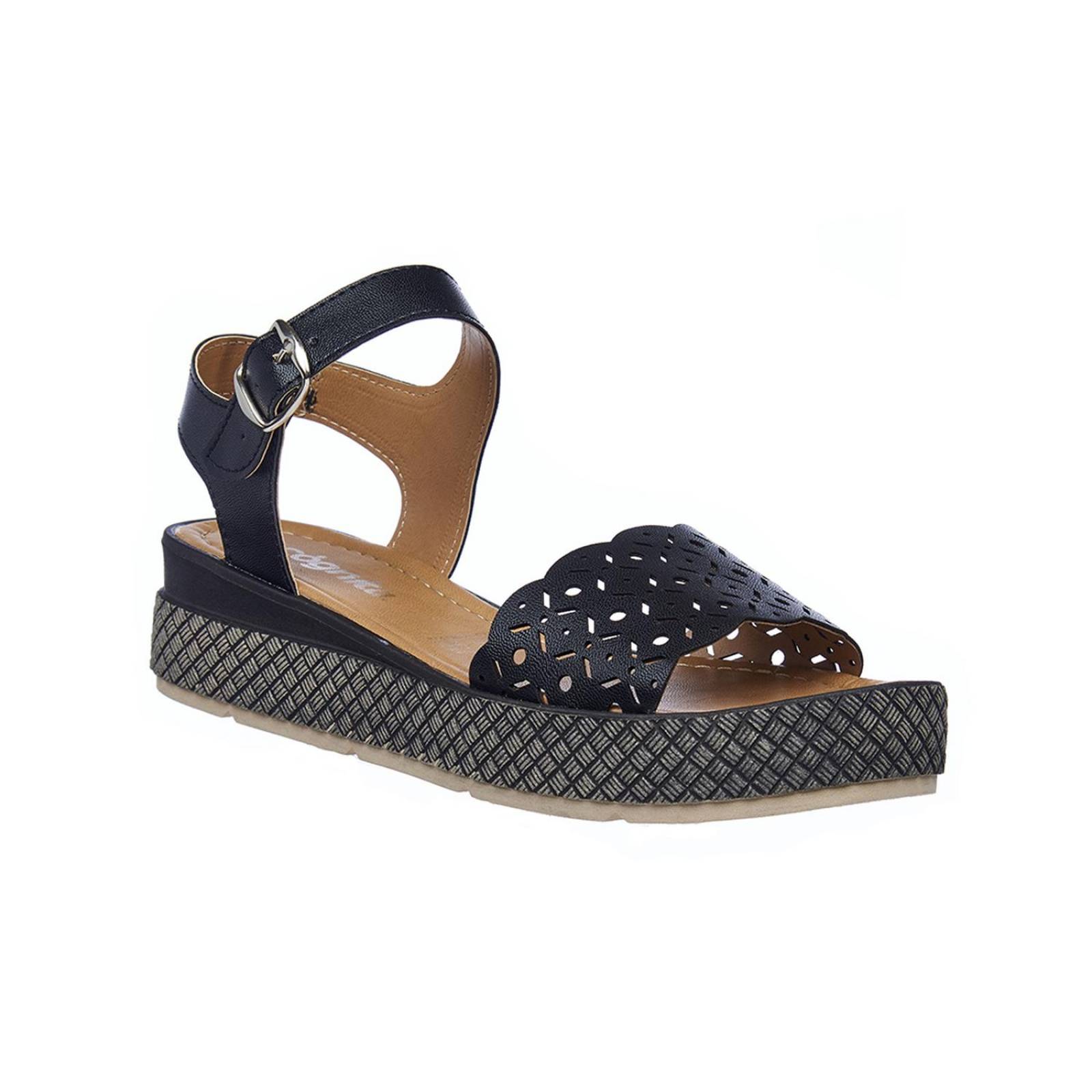 Sandalias Con Plataforma Diseño Artesanal Negro Tipo Piel 