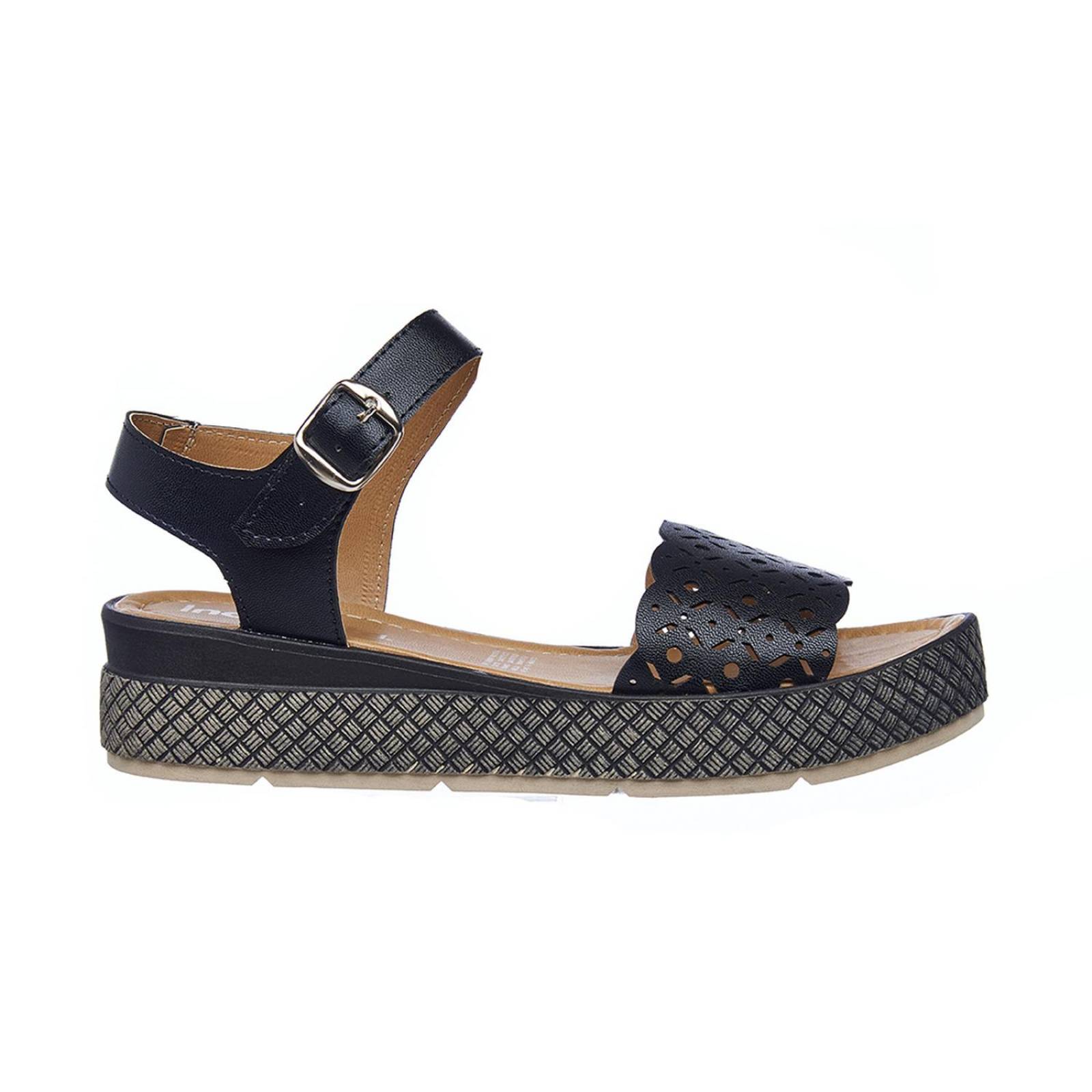 Sandalias Con Plataforma Diseño Artesanal Negro Tipo Piel 