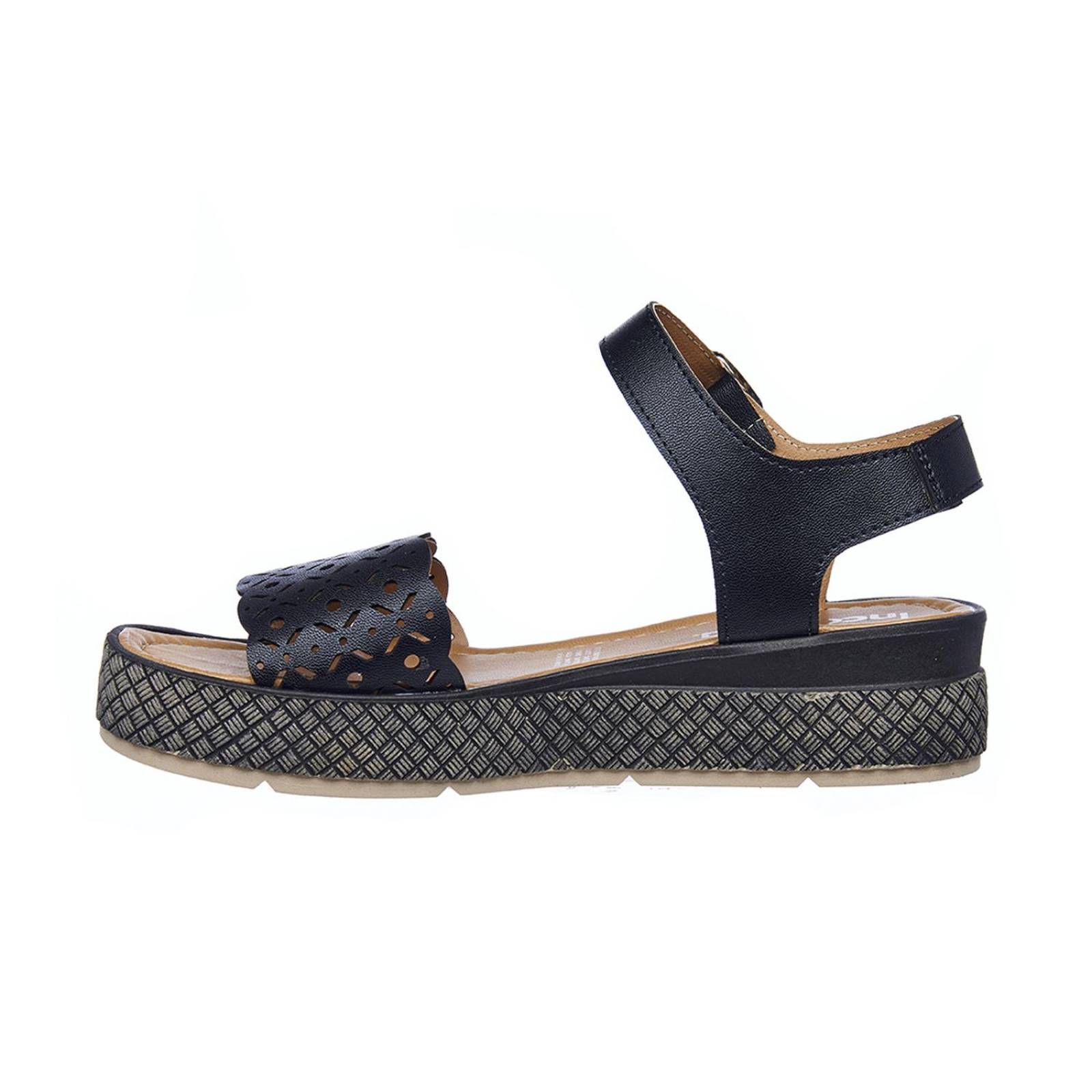 Sandalias Con Plataforma Diseño Artesanal Negro Tipo Piel 