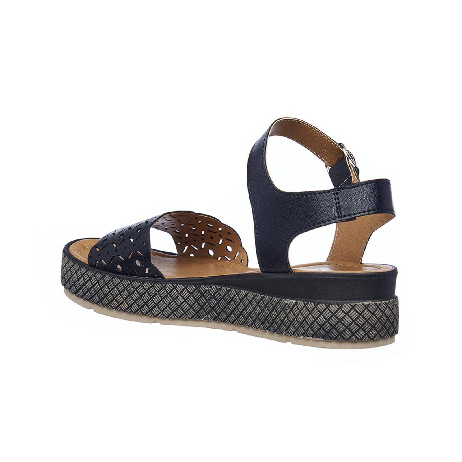 Sandalias Con Plataforma Diseño Artesanal Negro Tipo Piel 