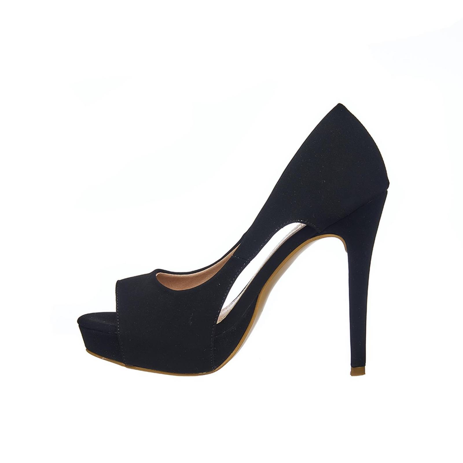 Zapatillas Abiertas Mujer Tipo Ante Negro Formales Casual 