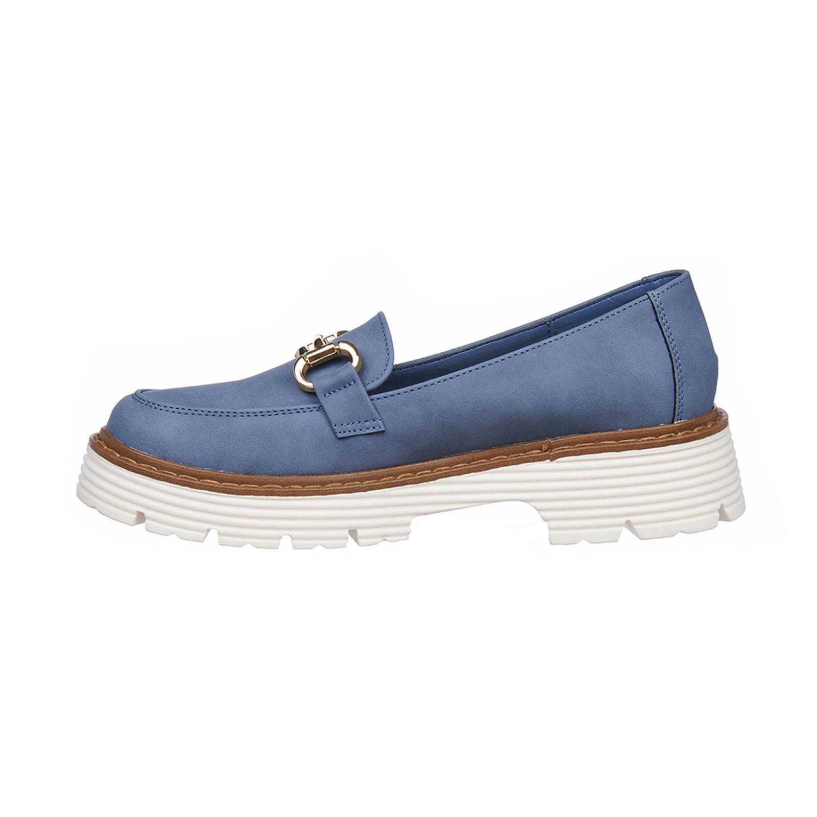 Mocasines Mujer Plataforma Azul Tipo Ante Modernos Casual 