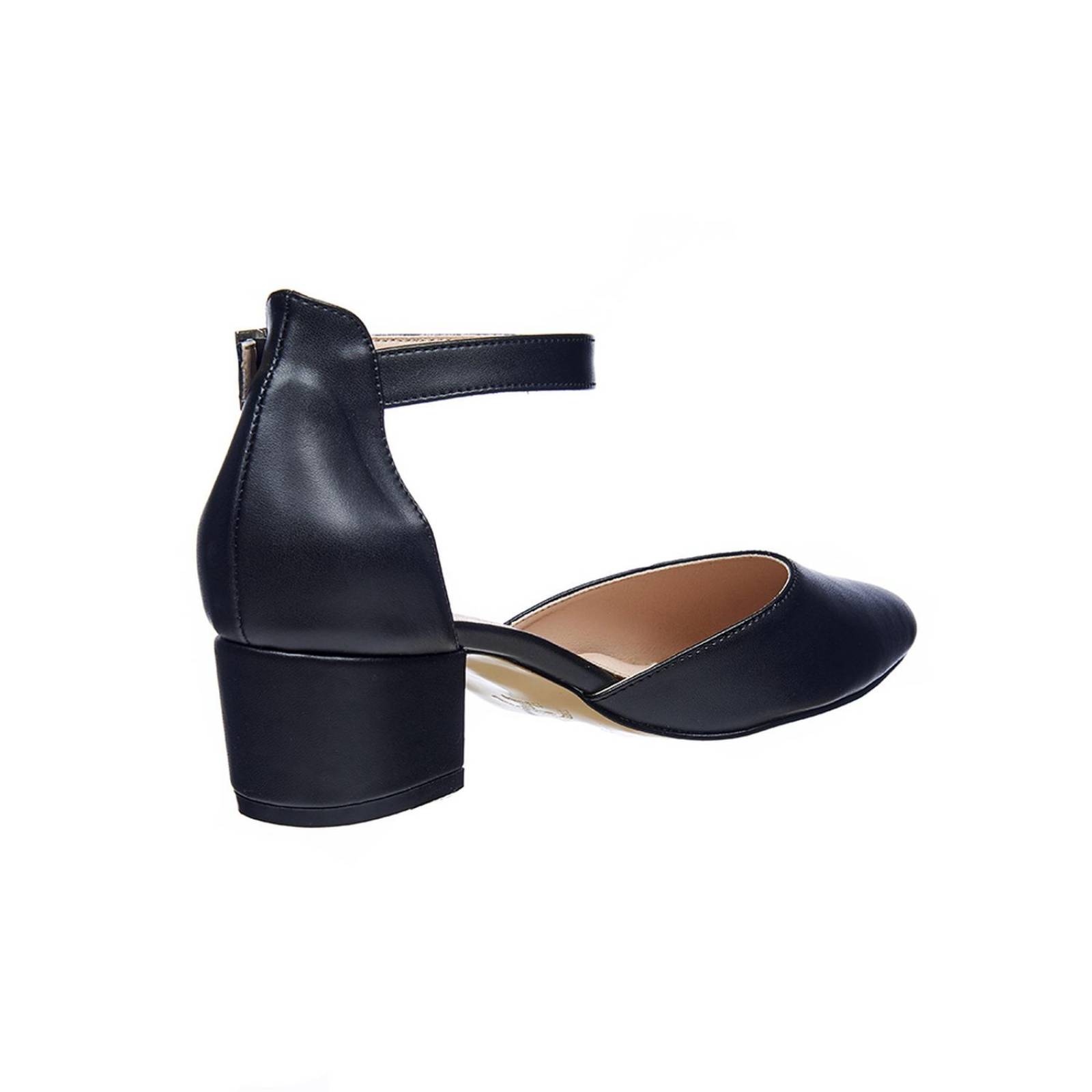 Zapatillas Mujer Tacón Bajo Negro Formales Con Pulcera