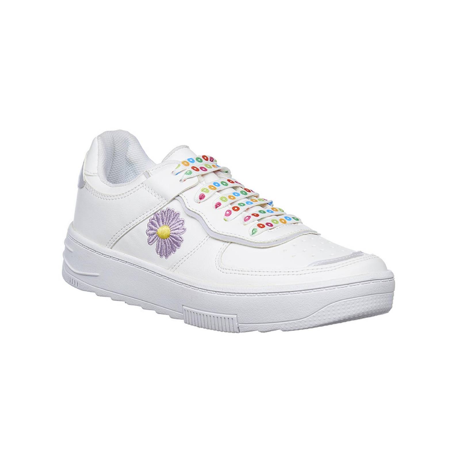 Tenis Para Mujer Blancos Con Flores Plataforma Retro