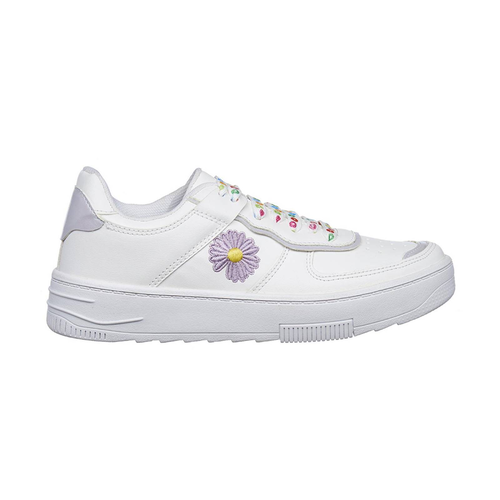 Tenis Para Mujer Blancos Con Flores Plataforma Retro