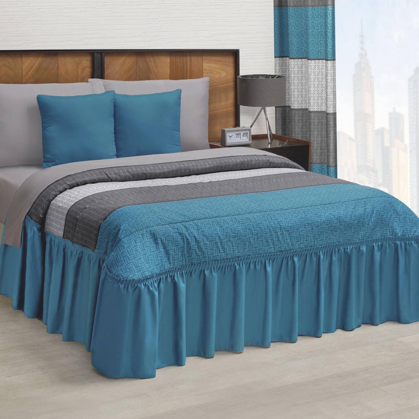 Colcha Matrimonial Zurich Con Cojines Azul Ultra Suave