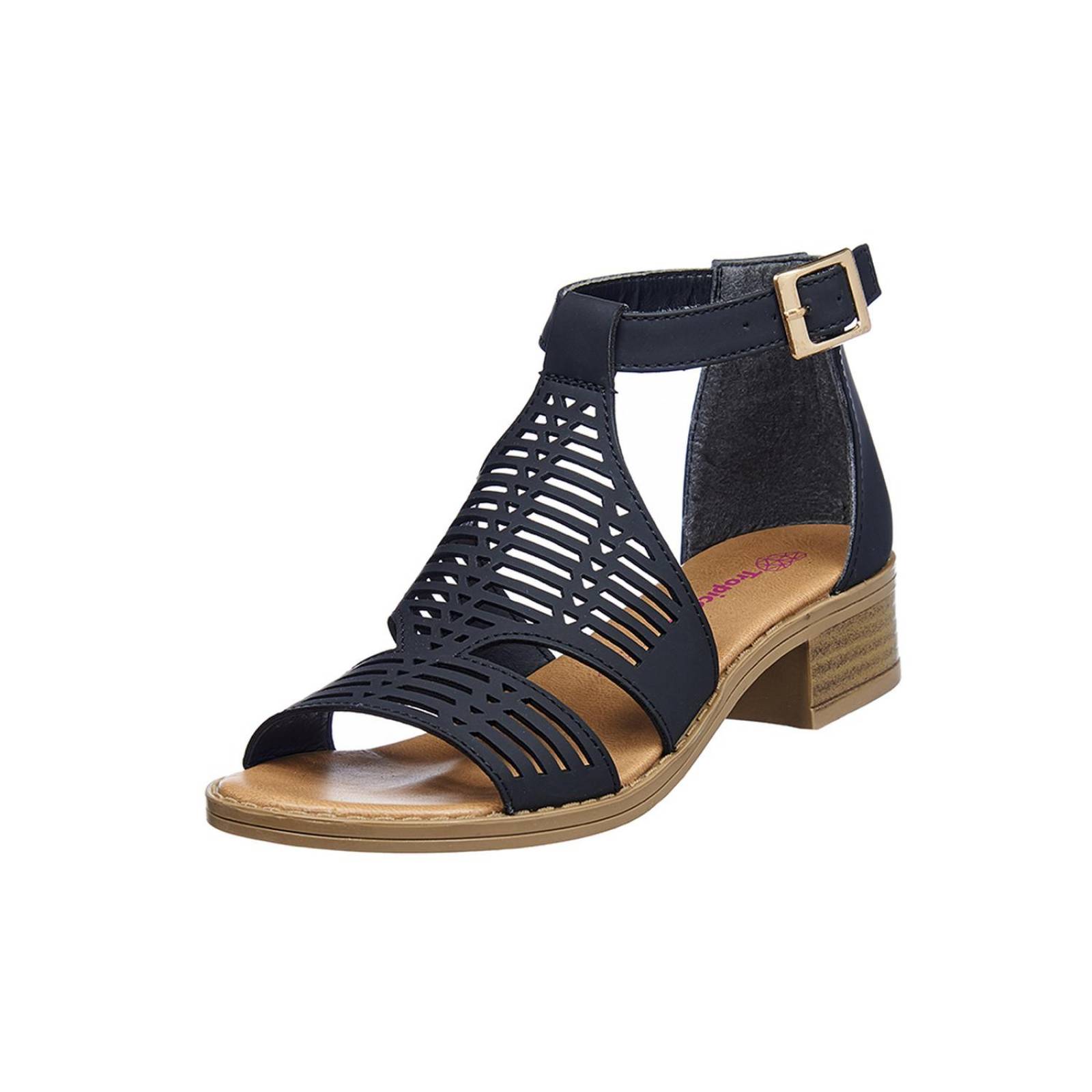 Sandalias Para Niñas Tipo Piel Negro Casuales Tacón Bajo