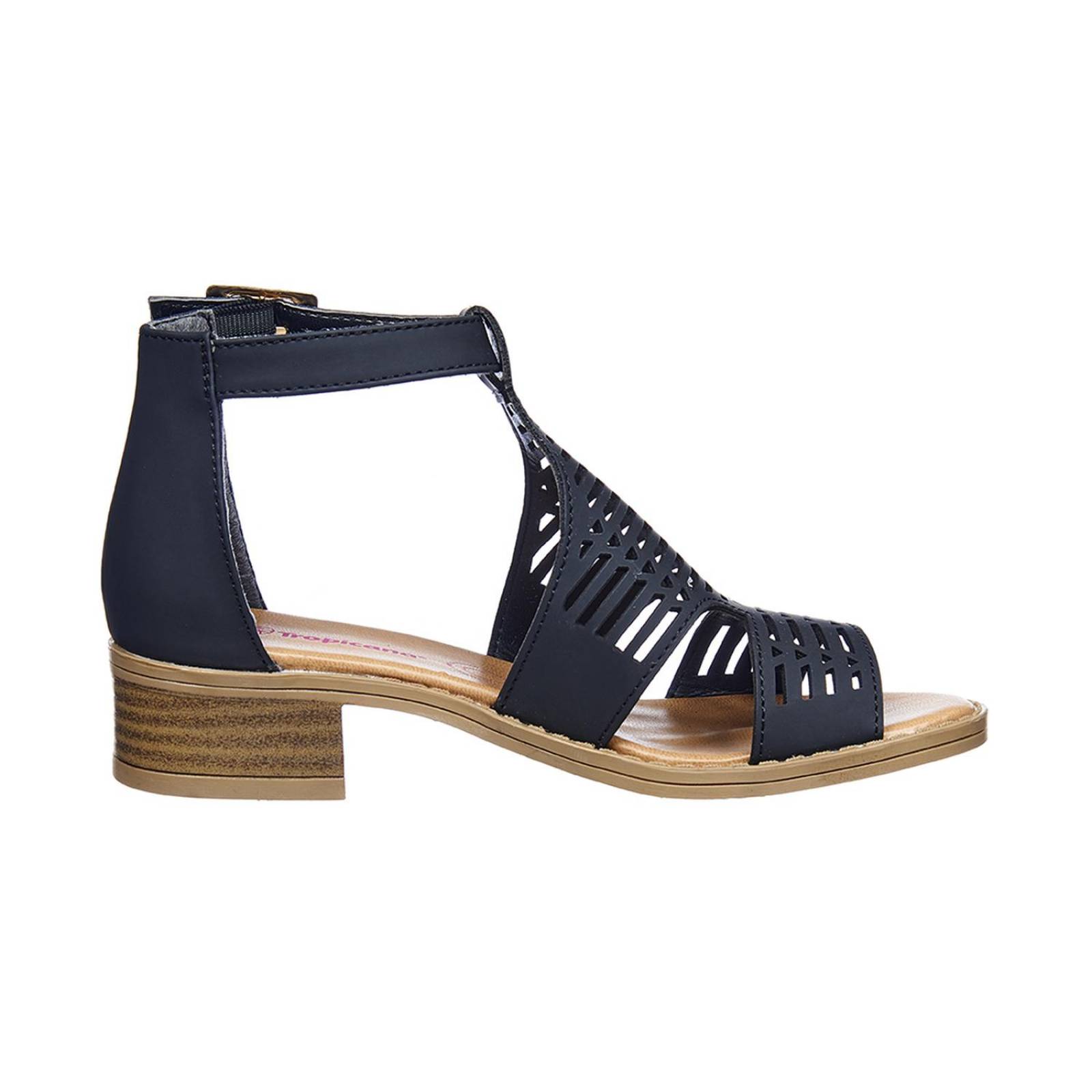 Sandalias Para Niñas Tipo Piel Negro Casuales Tacón Bajo