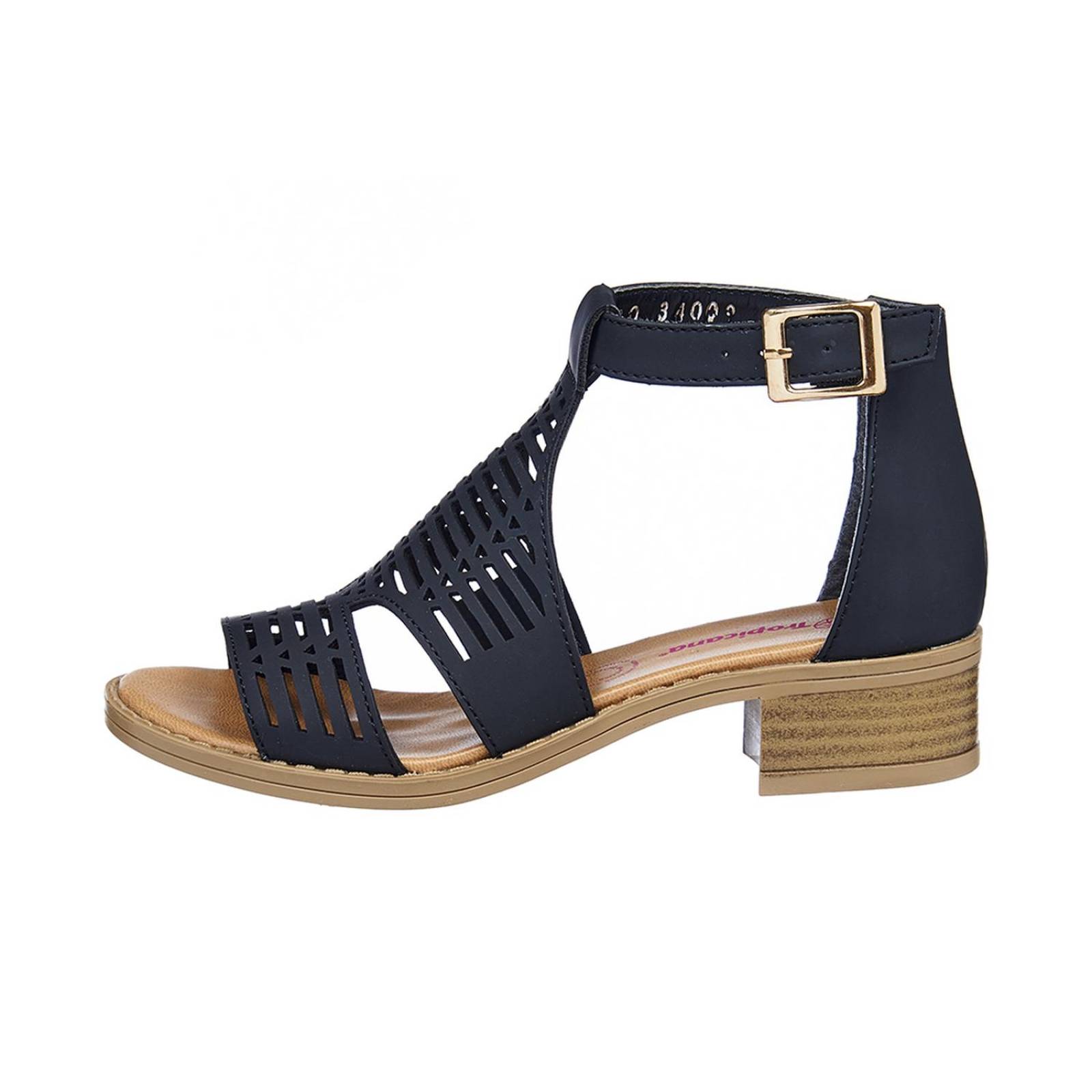 Sandalias Para Niñas Tipo Piel Negro Casuales Tacón Bajo