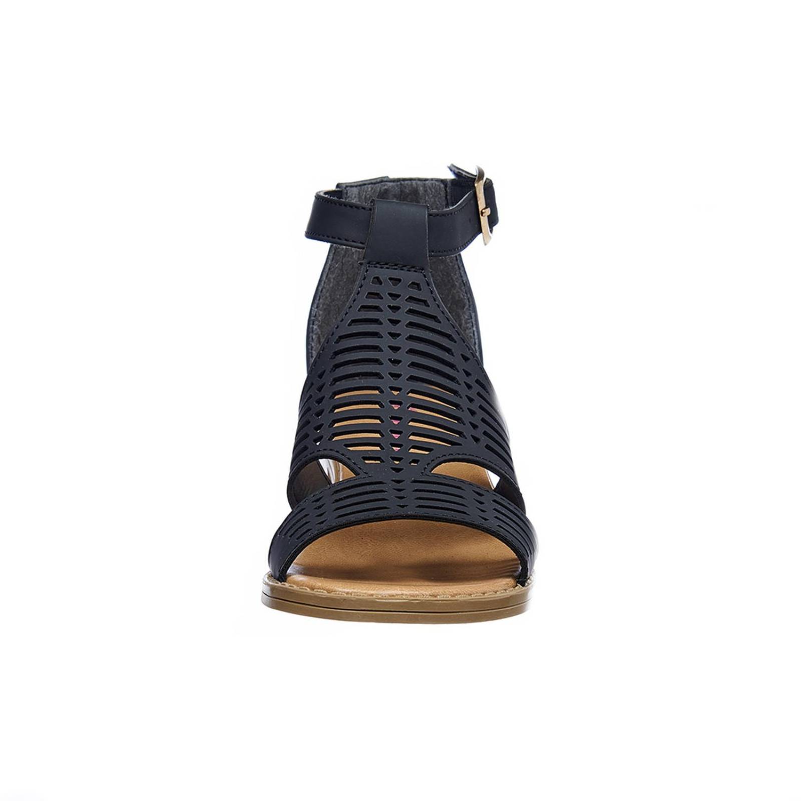 Sandalias Para Niñas Tipo Piel Negro Casuales Tacón Bajo