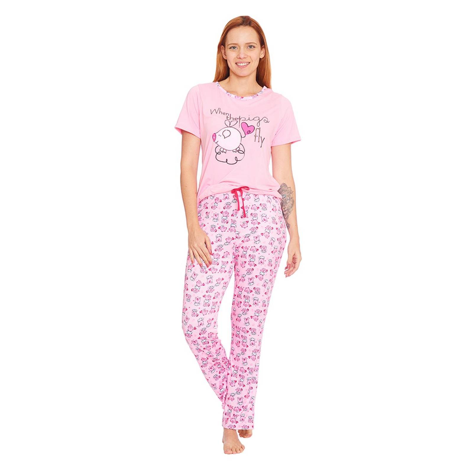 Pijama Playera Pantalón Mujer Rosa Ligera Comoda 