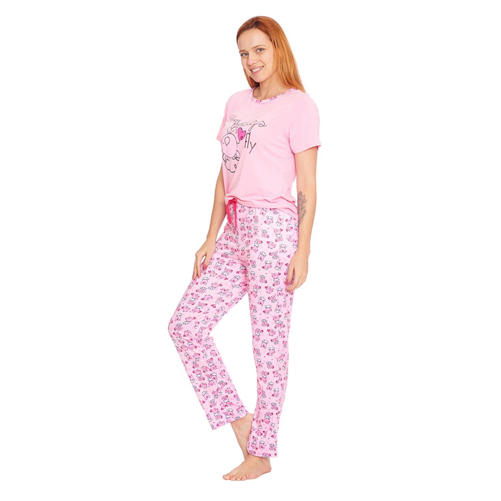 Pijama Playera Pantalón Mujer Rosa Ligera Comoda 