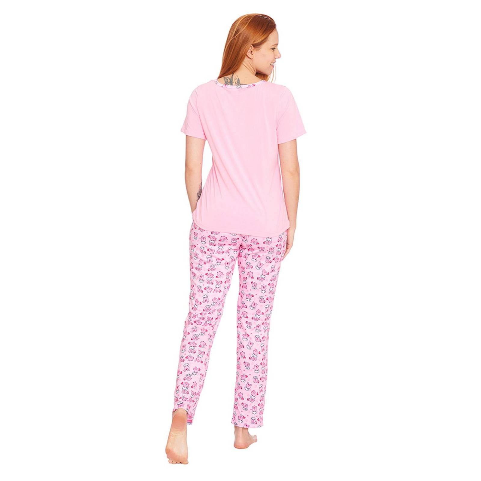 Pijama Playera Pantalón Mujer Rosa Ligera Comoda 