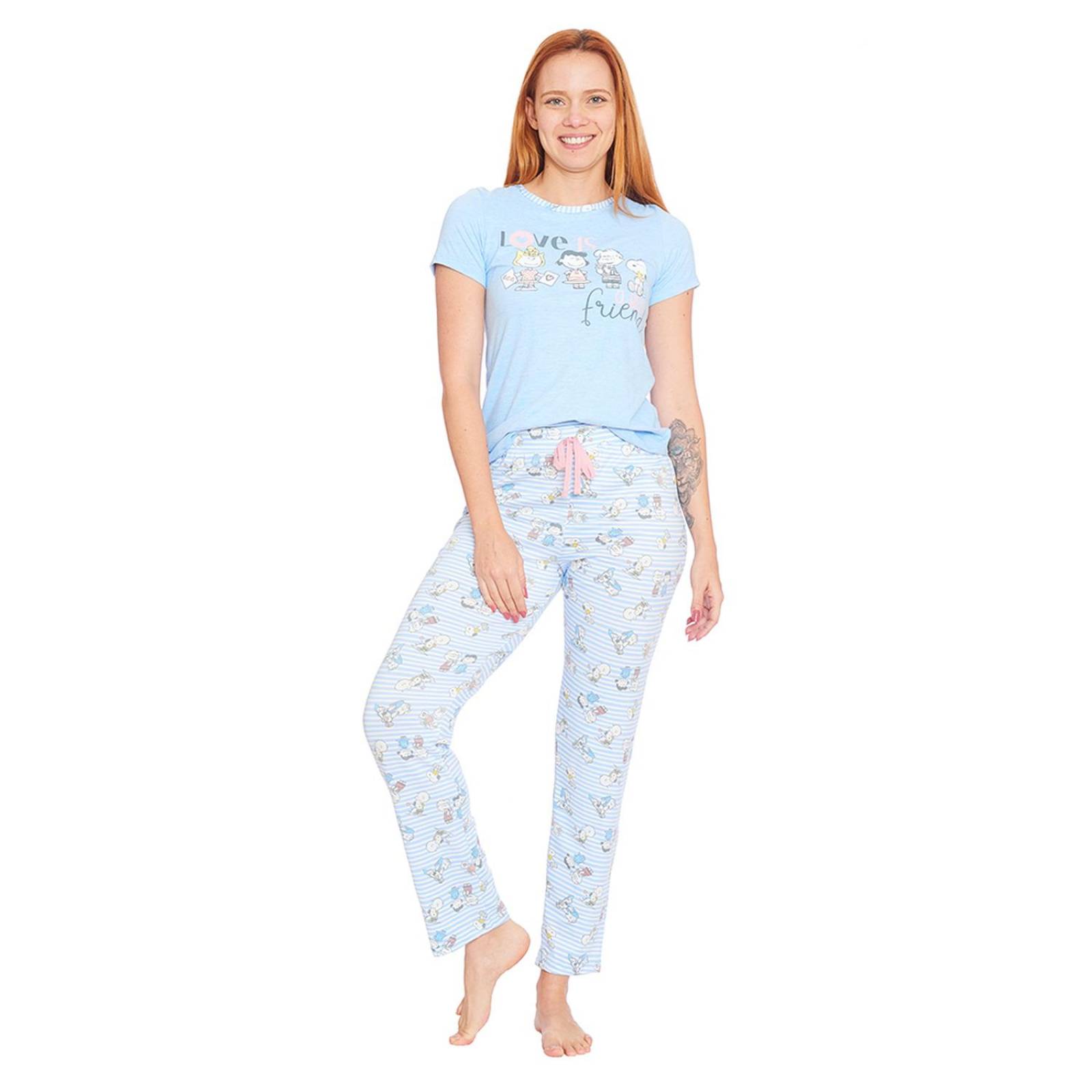 Pijama Playera y Pantalón Mujer Snoopy Azul Suave 