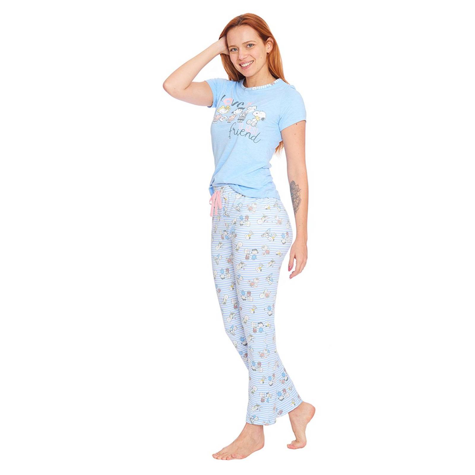 Pijama Playera y Pantalón Mujer Snoopy Azul Suave 