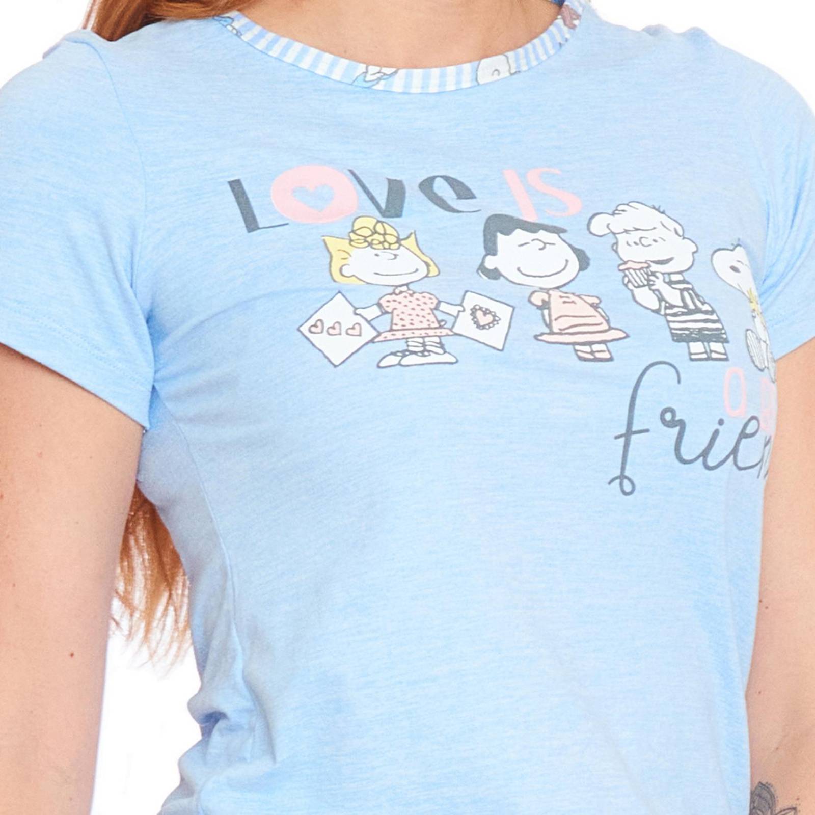 Pijama Playera y Pantalón Mujer Snoopy Azul Suave 