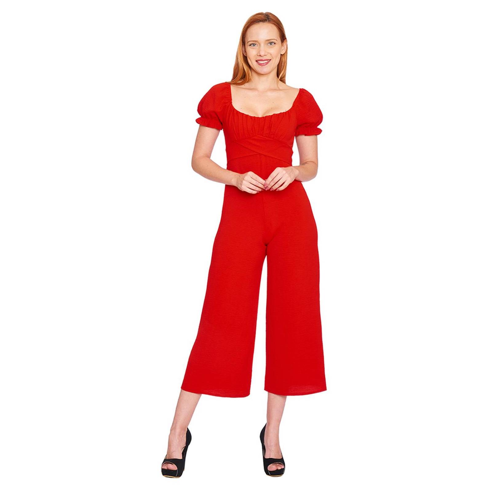Palazzo Manga Globo Corta Mujer Rojo Elegante Casual 