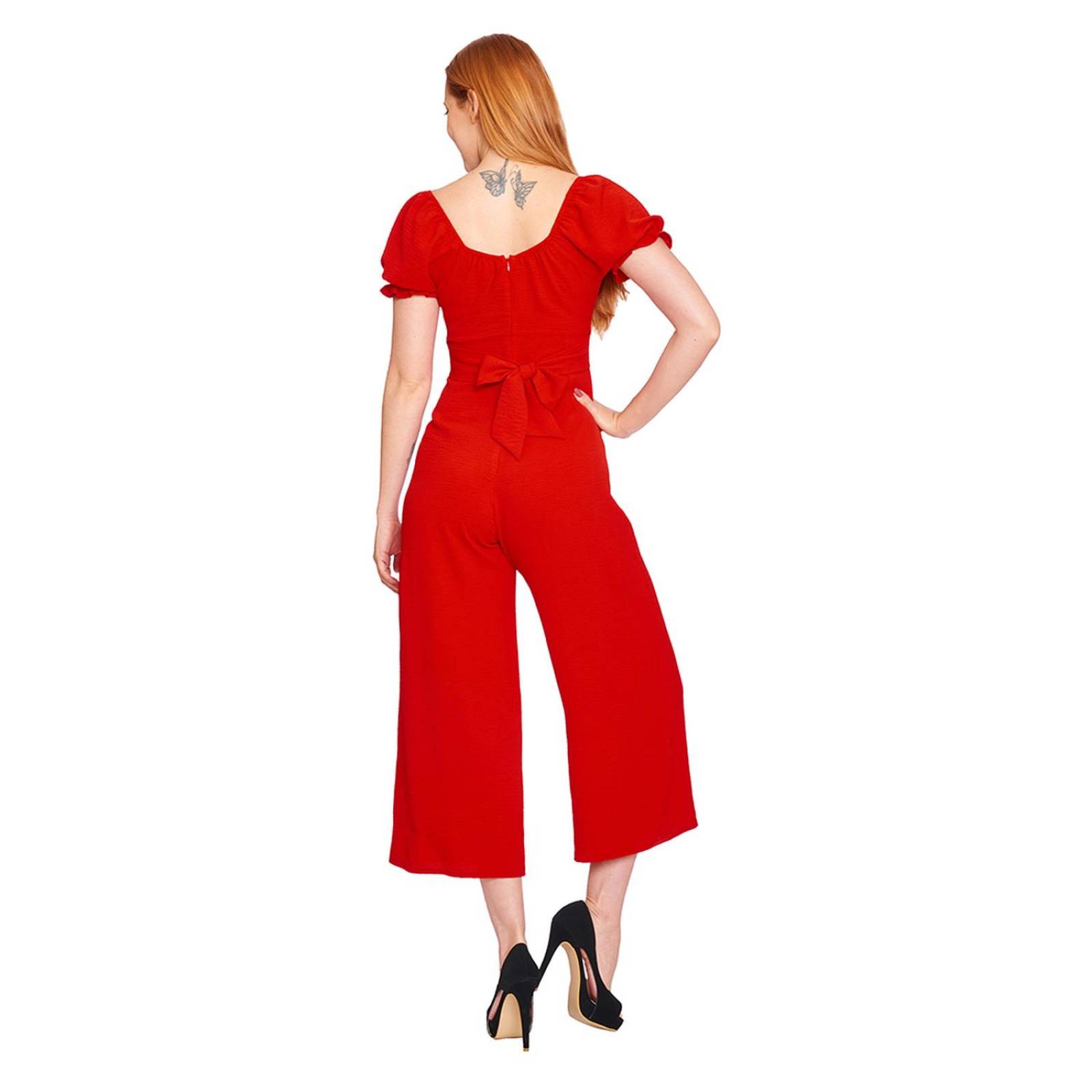 Palazzo Manga Globo Corta Mujer Rojo Elegante Casual 