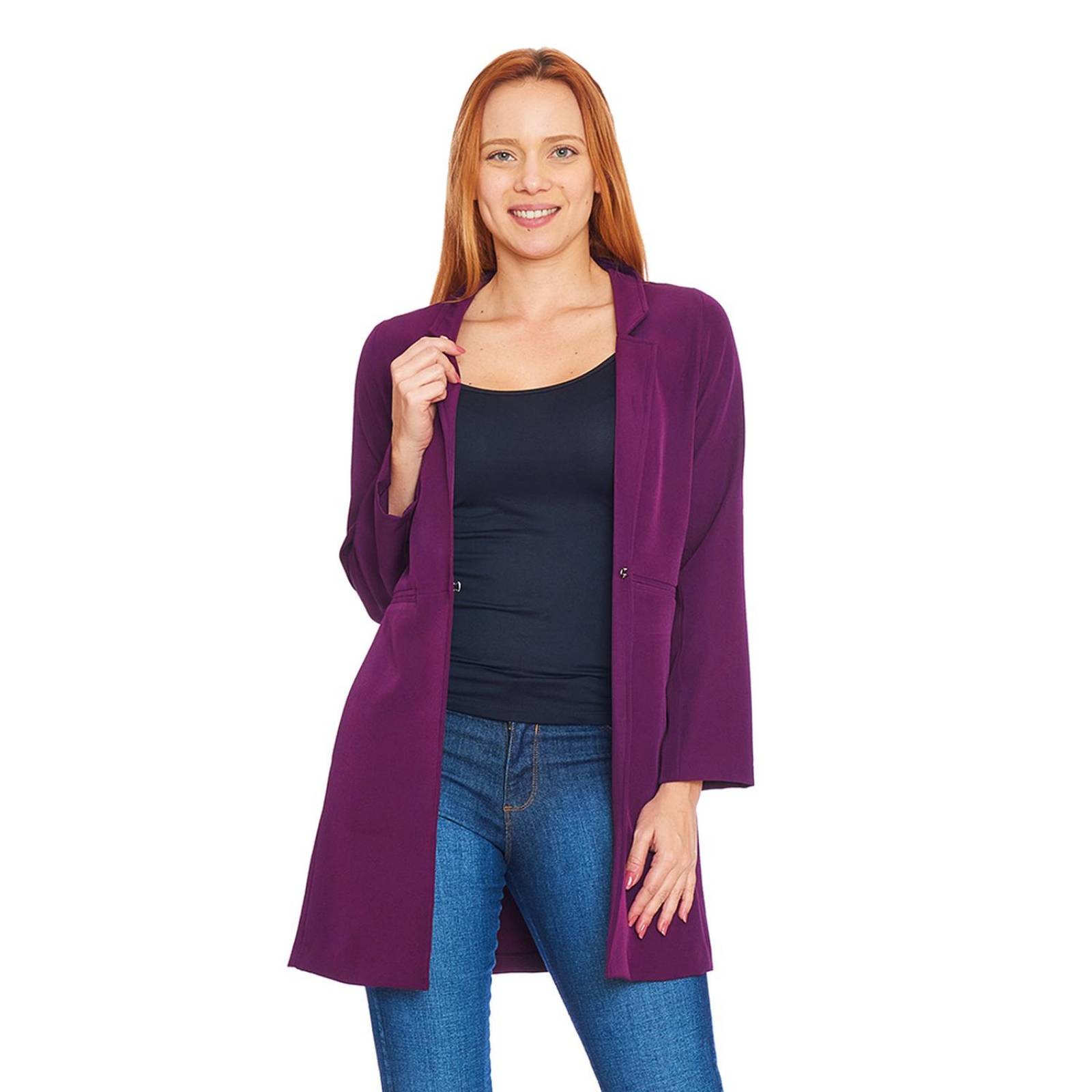 Saco Largo Dama Mujer Blazer Formal Casual Liso Uva 