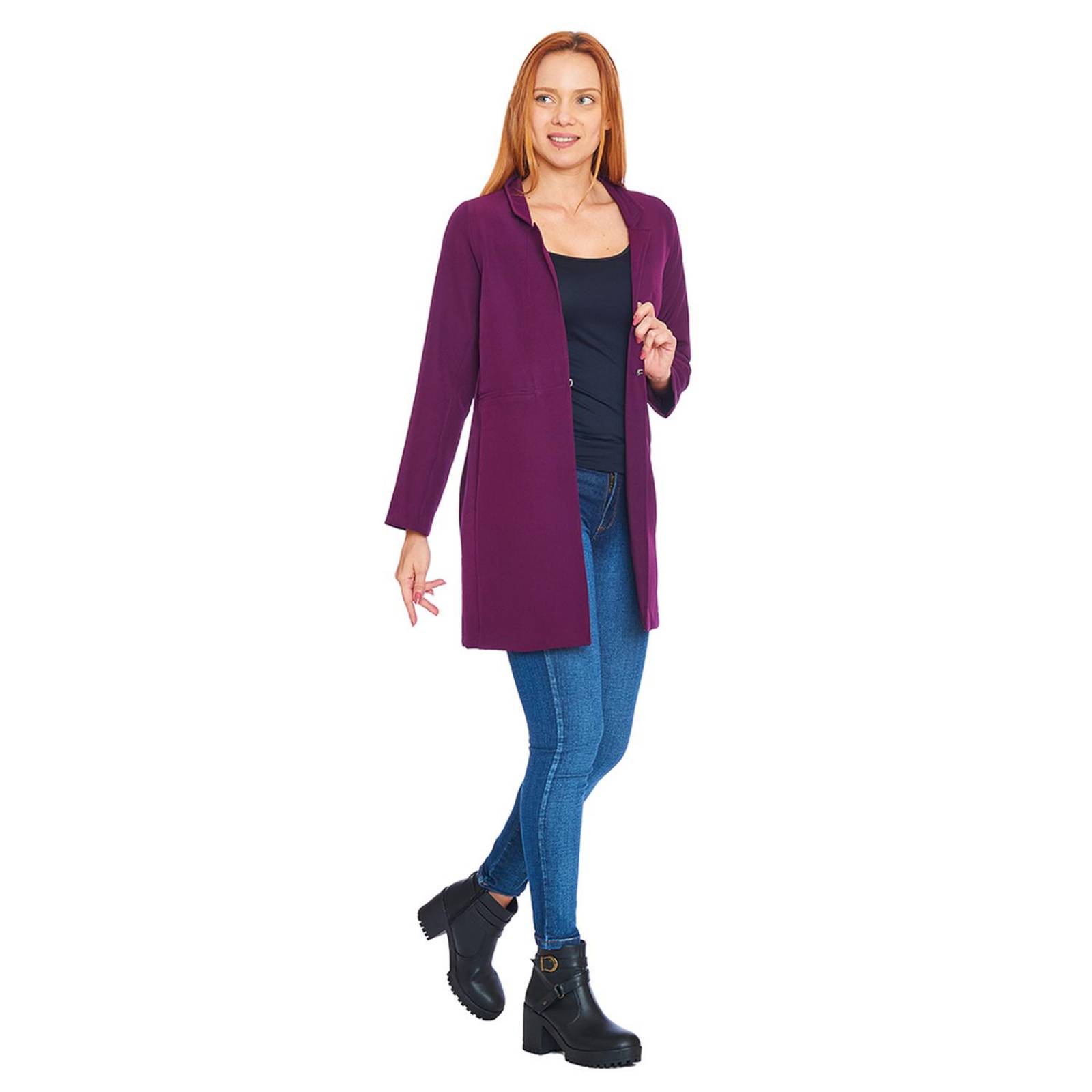 Saco Largo Dama Mujer Blazer Formal Casual Liso Uva 