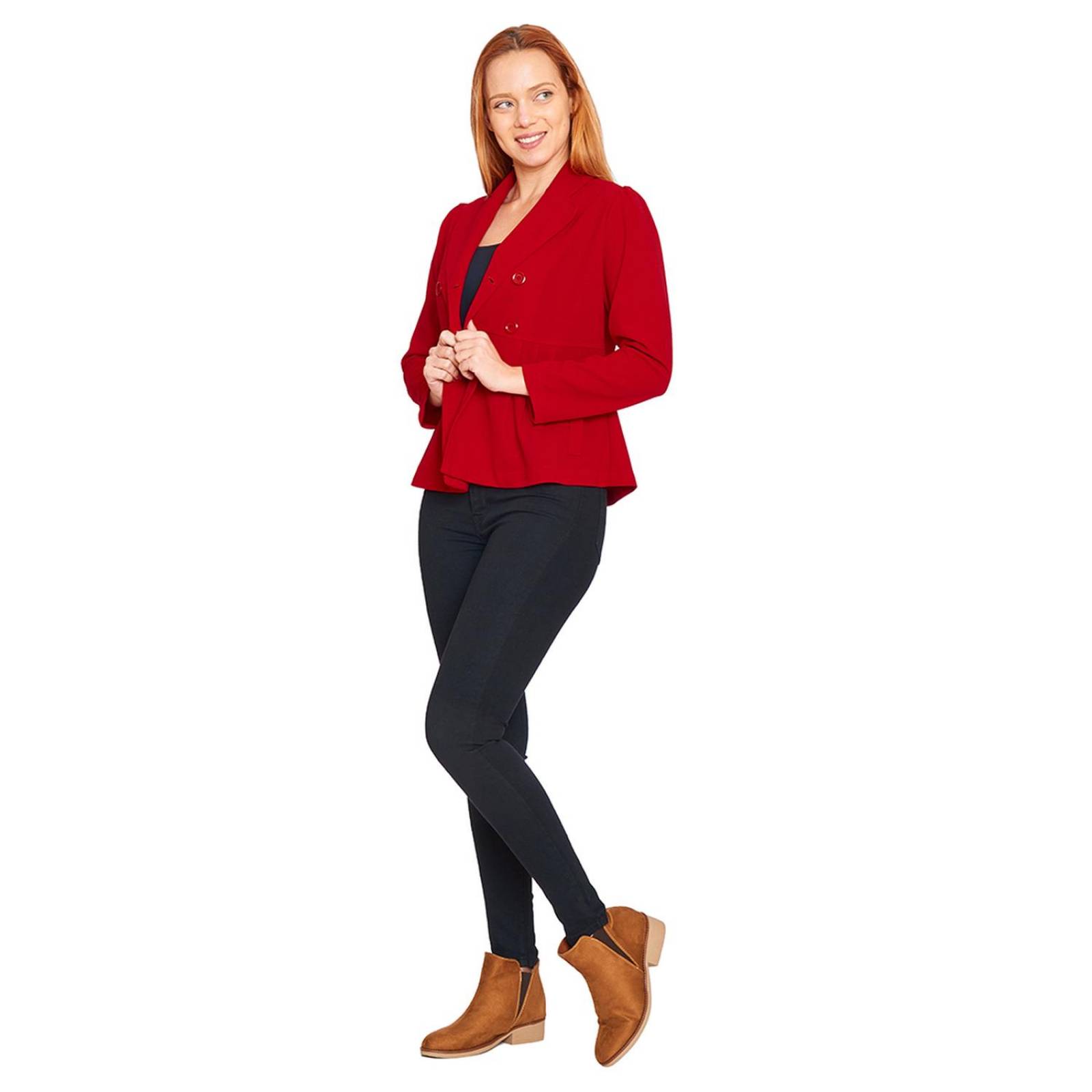 Saco Cruzado Mujer Con Botones Casual Formal Rojo