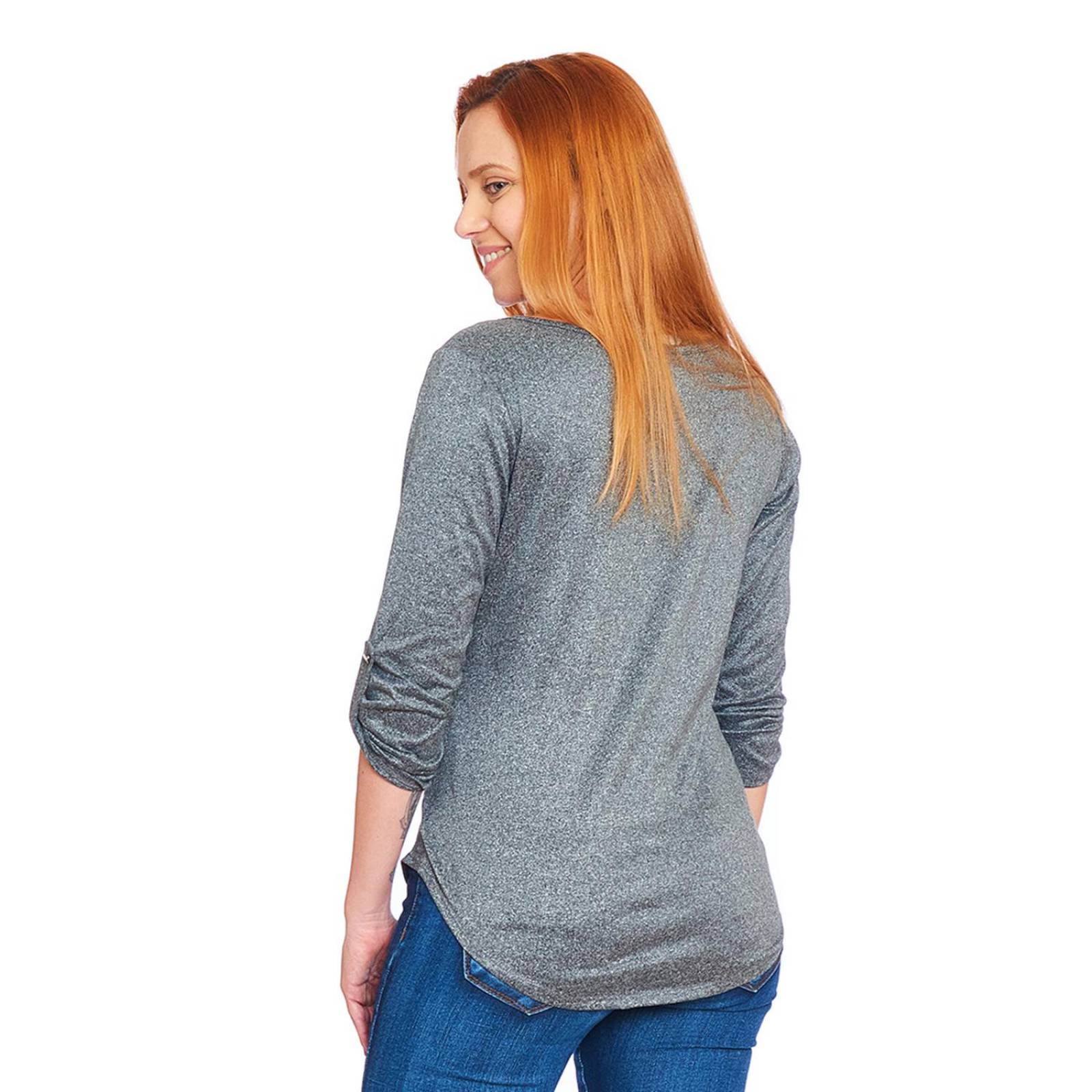 Blusa Manga 3/4 Mujer Con Botón Gris Lisa Casual