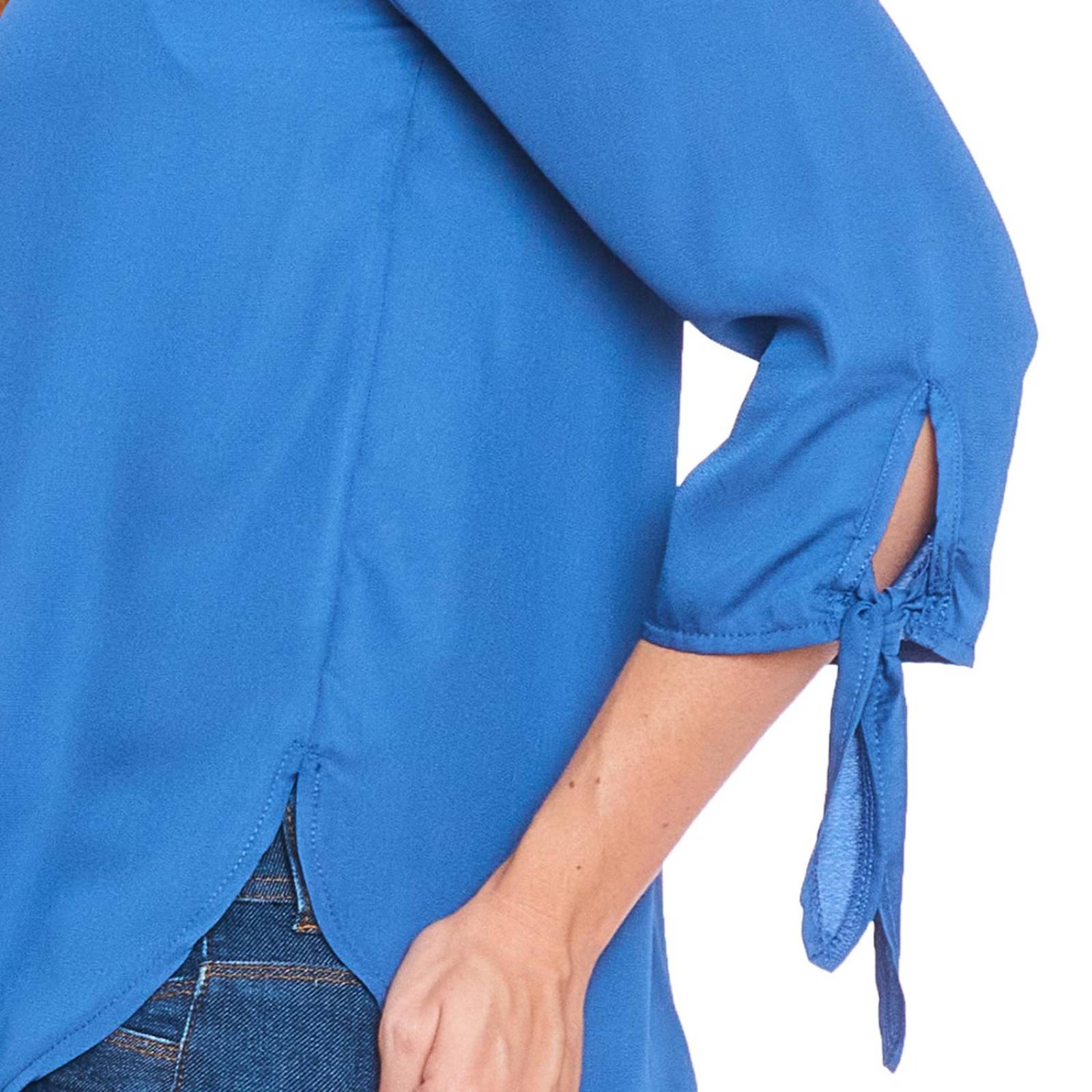 Blusa Manga 3/4 Mujer Con Nudo Azul Lisa Casual