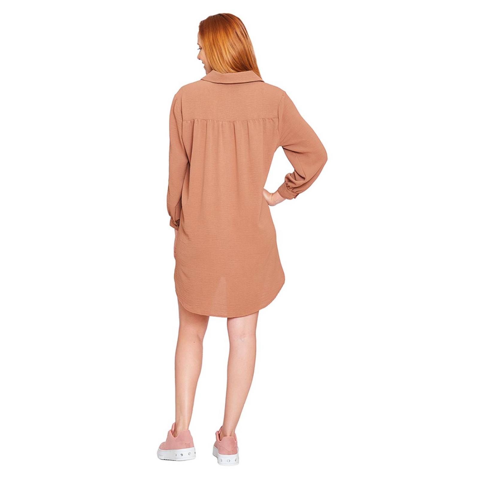 Vestido Camisero Mujer Manga Larga Camello Casual 