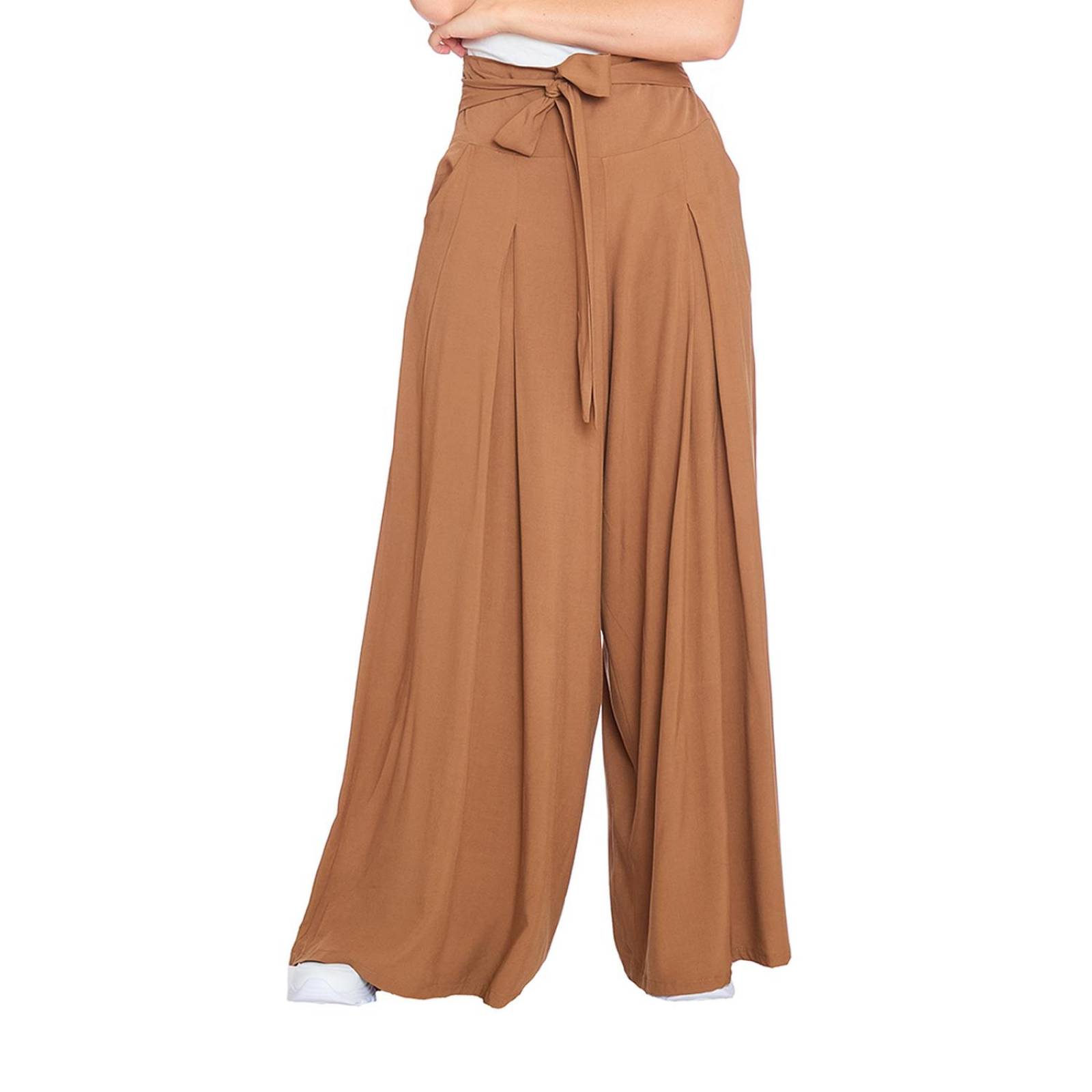 Pantalón Pierna Ancha Mujer Amplio Acampanado Beige 