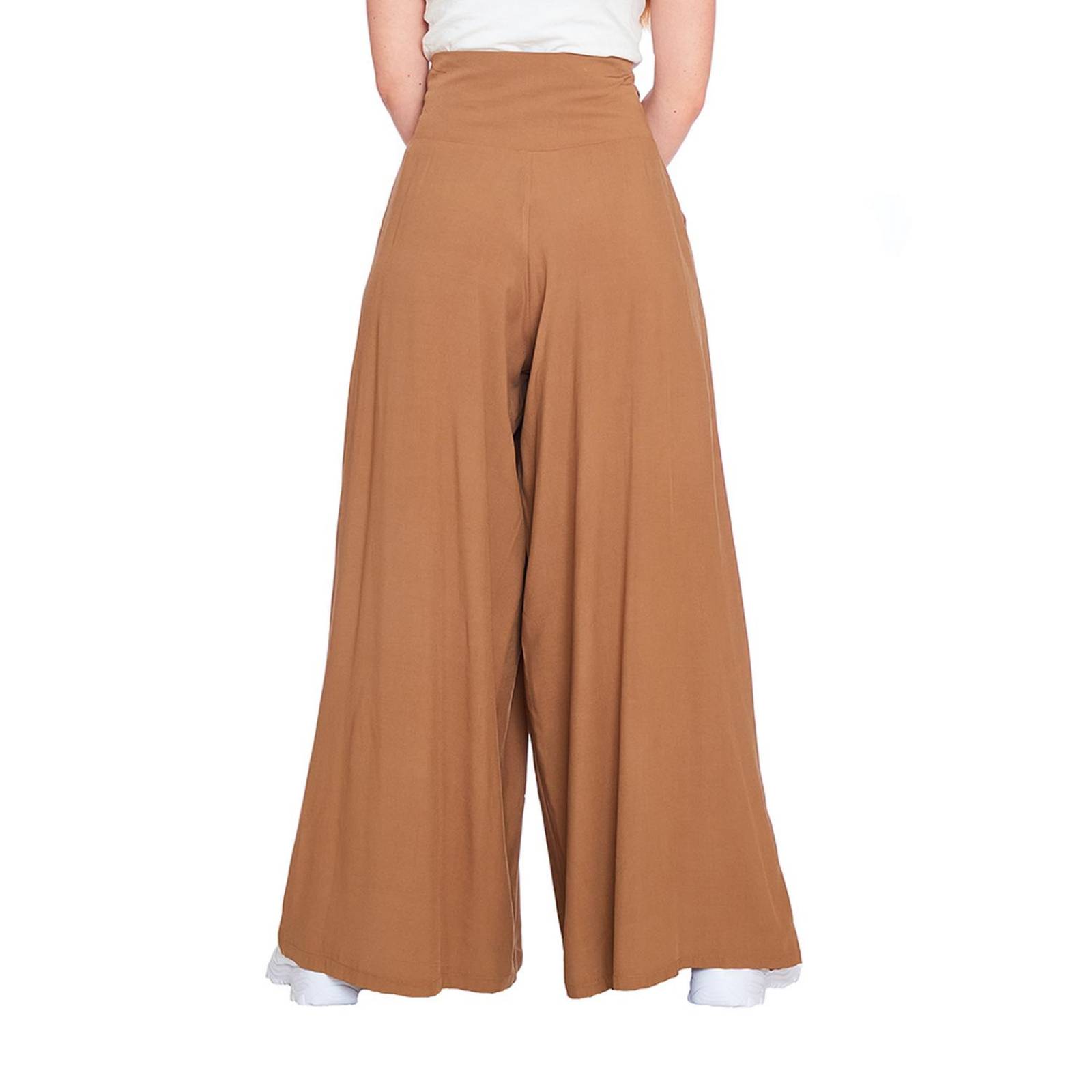 Pantalón Pierna Ancha Mujer Amplio Acampanado Beige 
