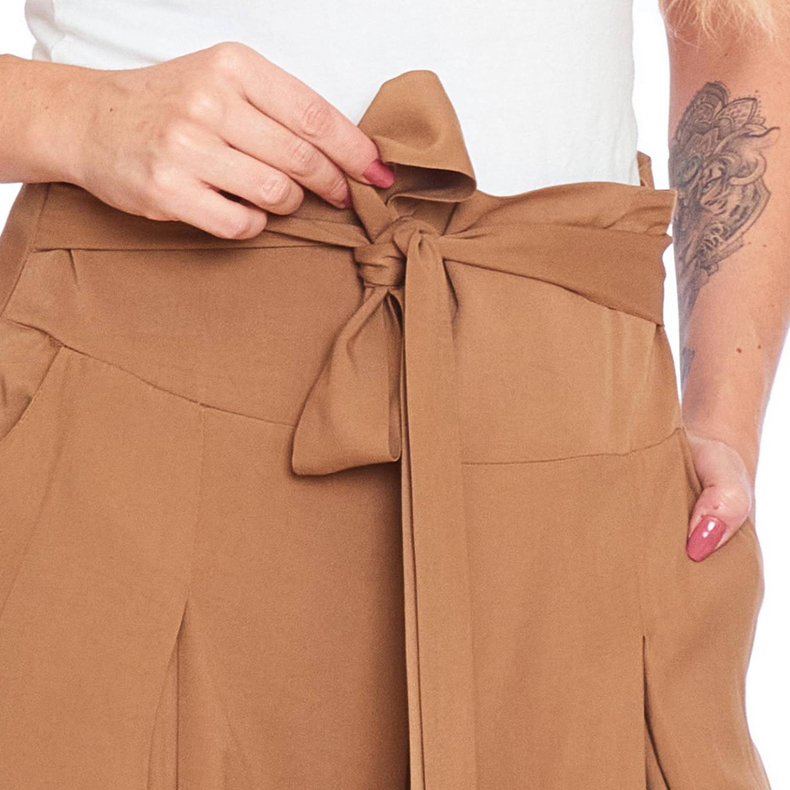 Pantalón Pierna Ancha Mujer Amplio Acampanado Beige 