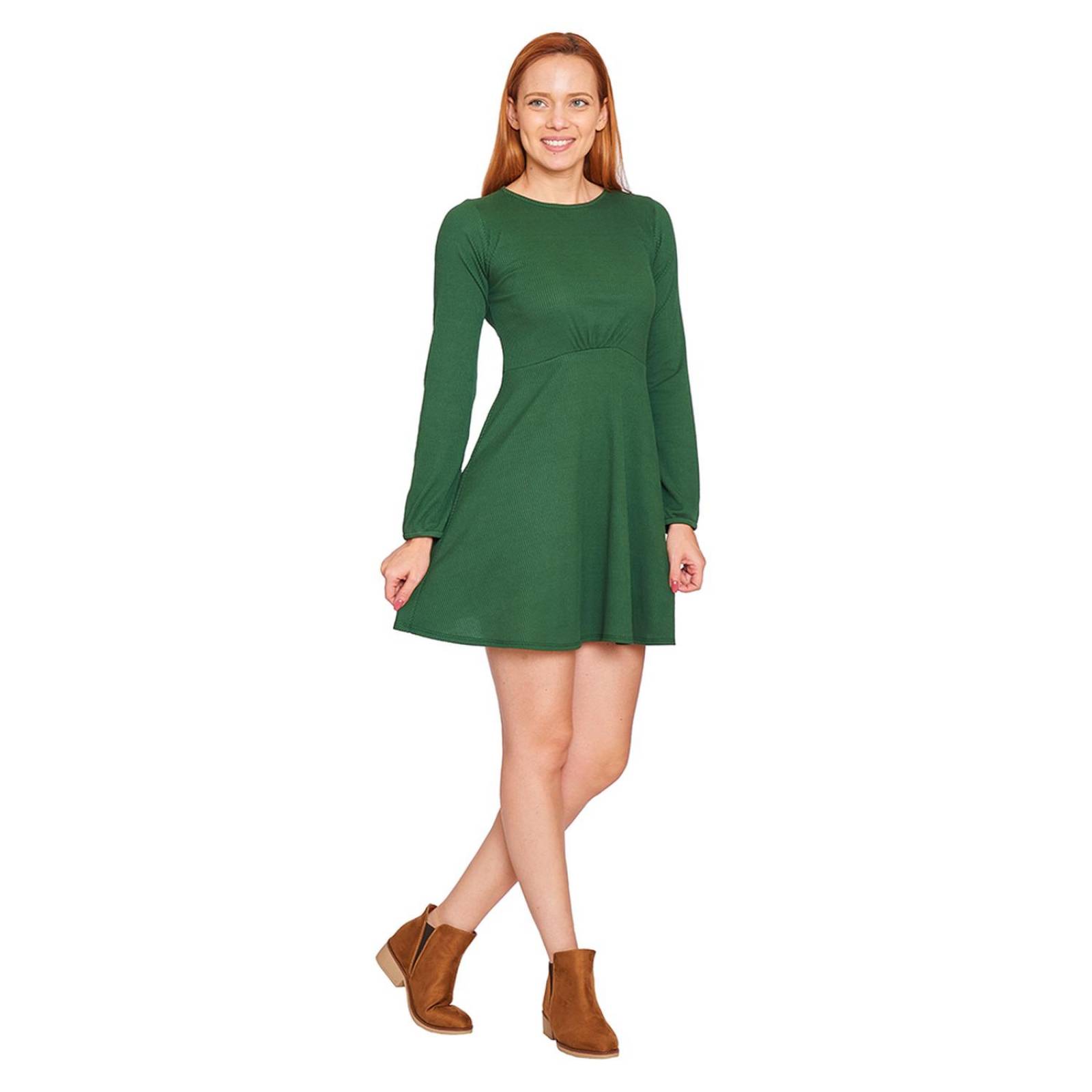 Vestido Manga Larga Mujer Casual Verde Corte Princesa 