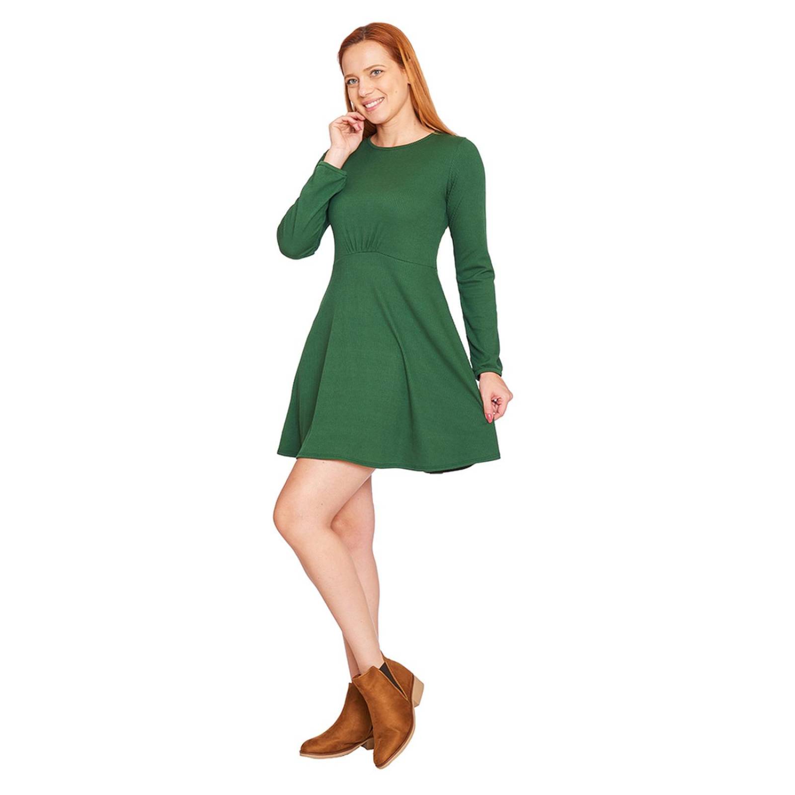 Vestido Manga Larga Mujer Casual Verde Corte Princesa 