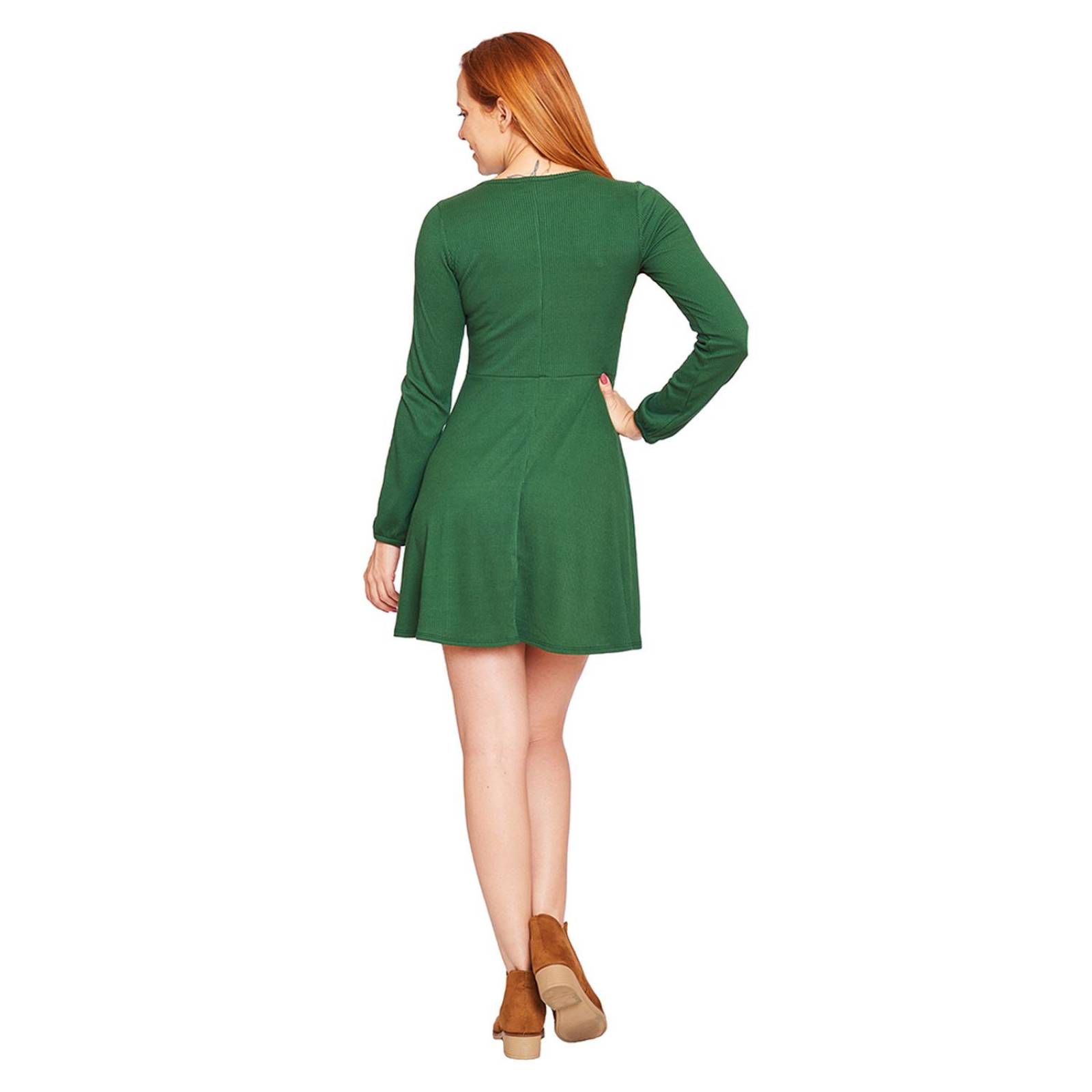 Vestido Manga Larga Mujer Casual Verde Corte Princesa