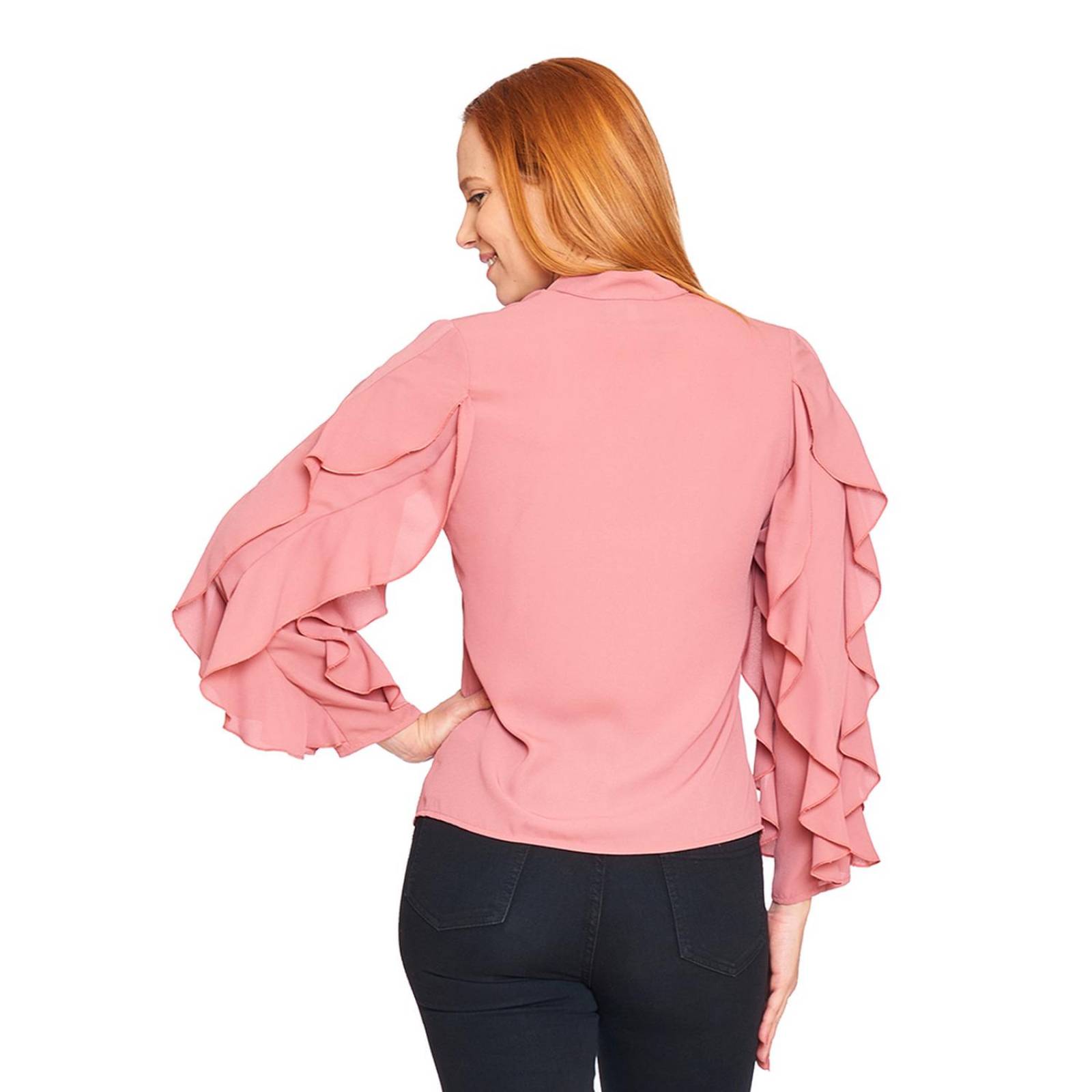 Blusa Manga Larga Con Olanes Mujer Casual Elegante