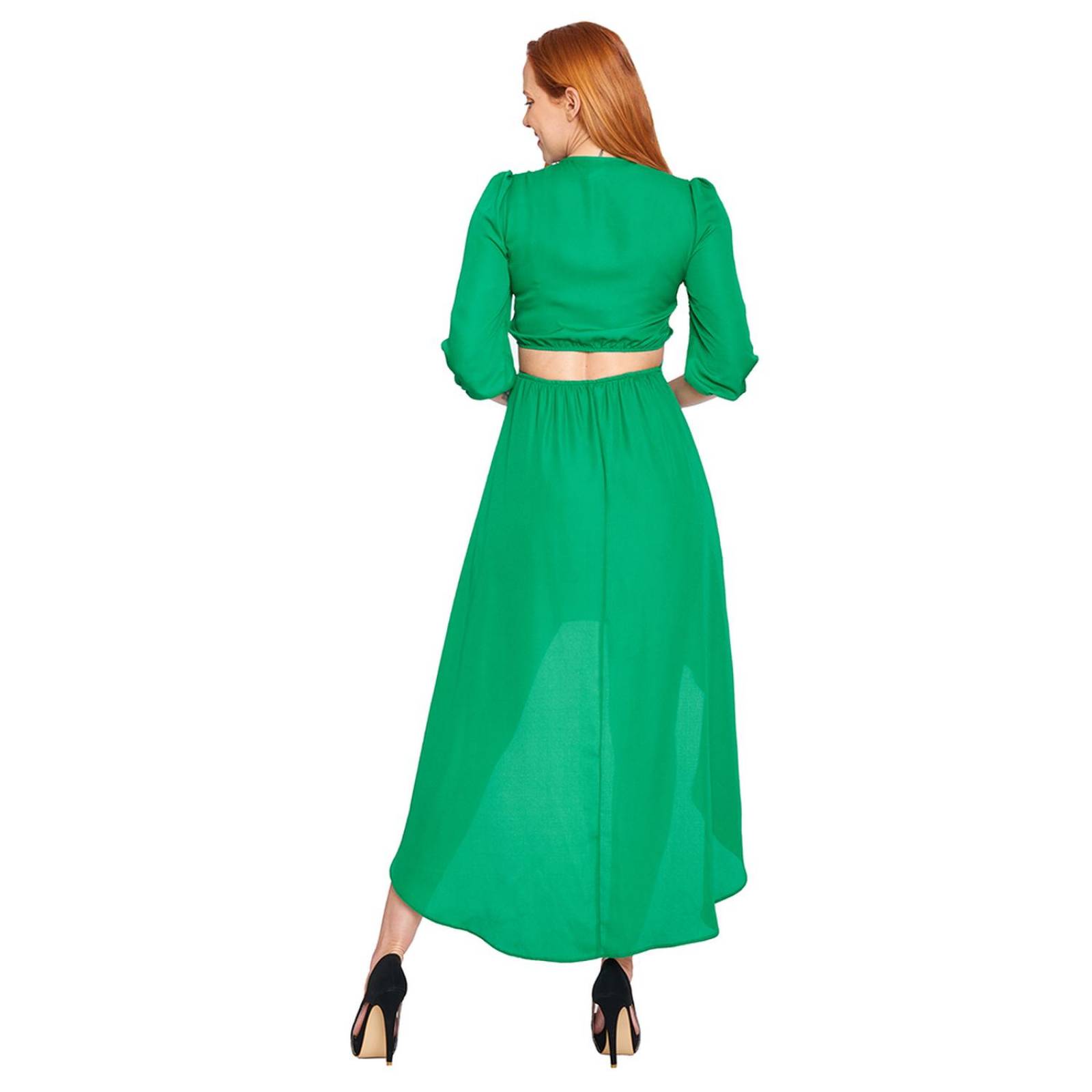 Vestido Corte Mullet Mujer Escote V Con Abertura Verde 