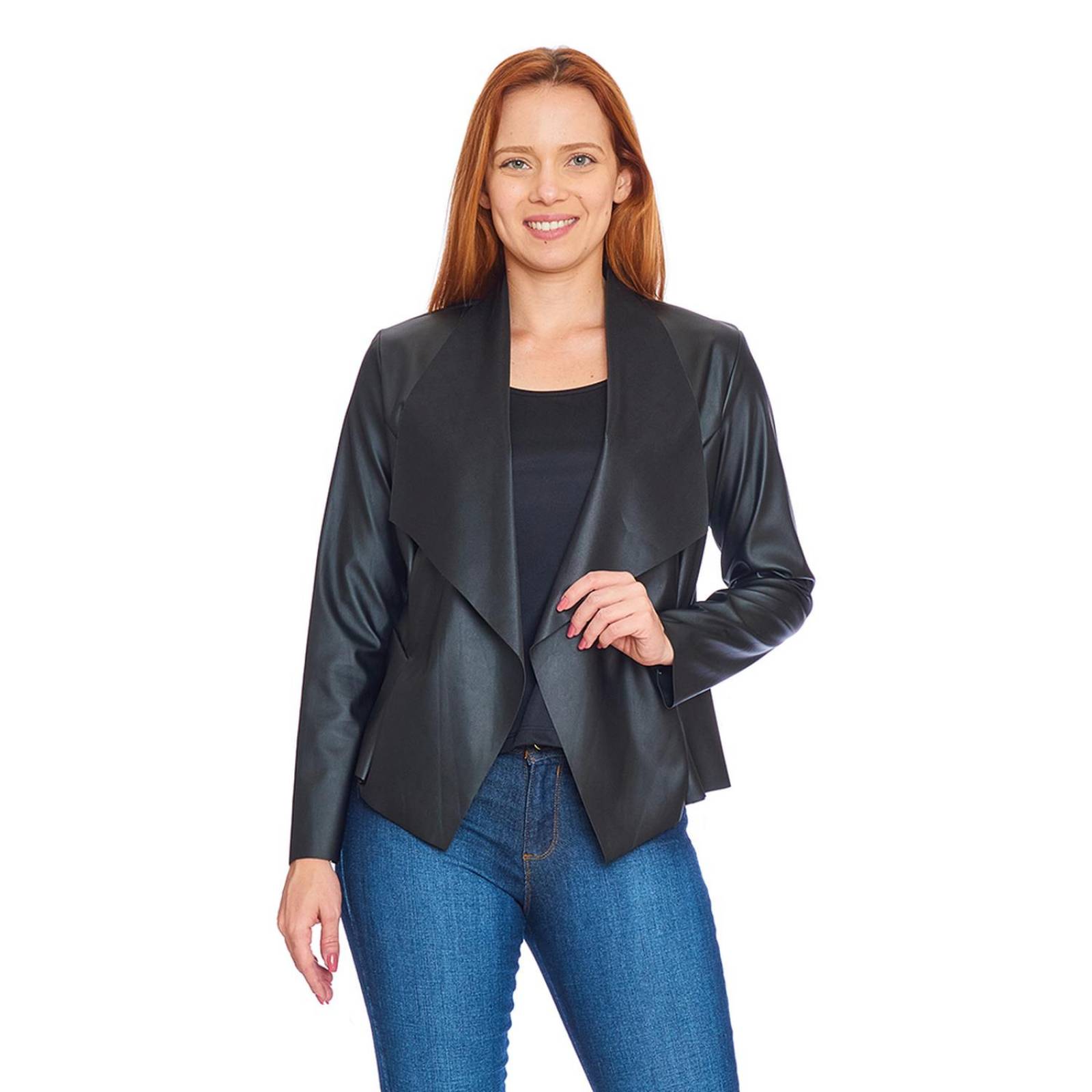 Saco Vinipiel Mujer Negro Blazer Casual Formal 