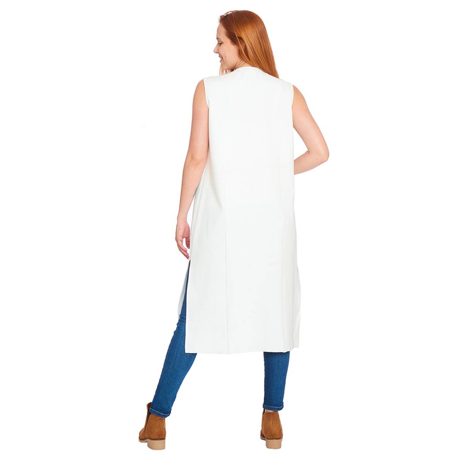Chaleco Largo Para Mujer Ivory Con Bolsas Formal 