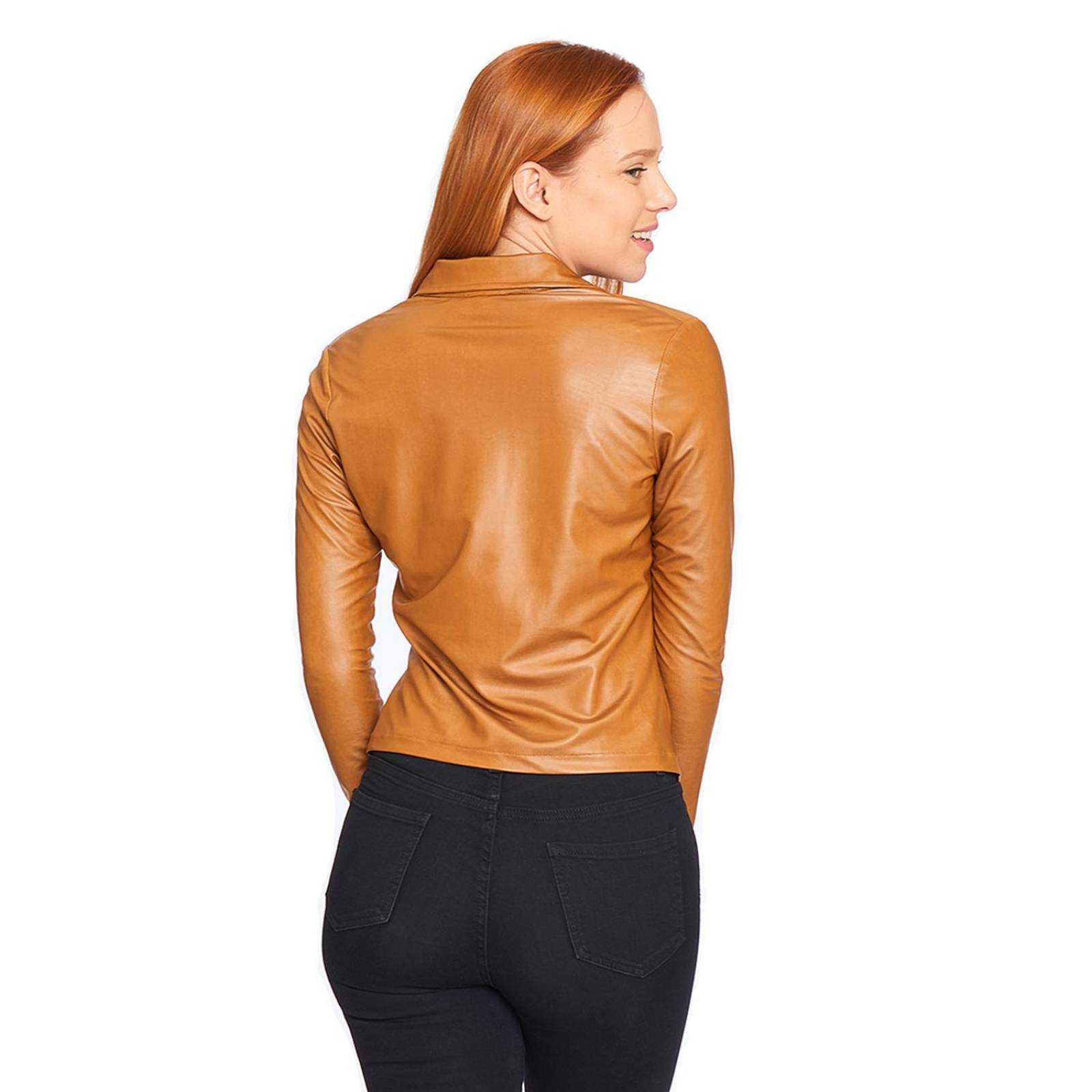 Blusa Plisada Mujer Vinipiel Stretch Camel Formal 