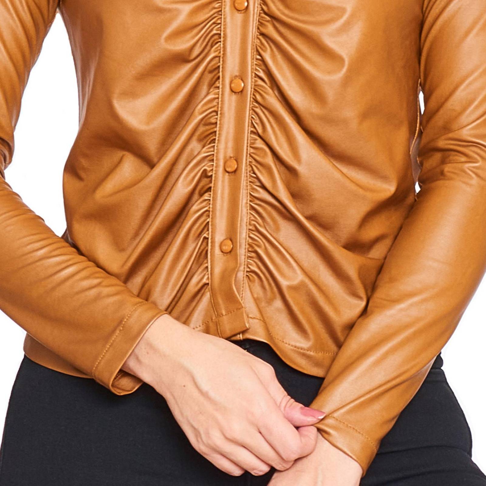 Blusa Plisada Mujer Vinipiel Stretch Camel Formal 