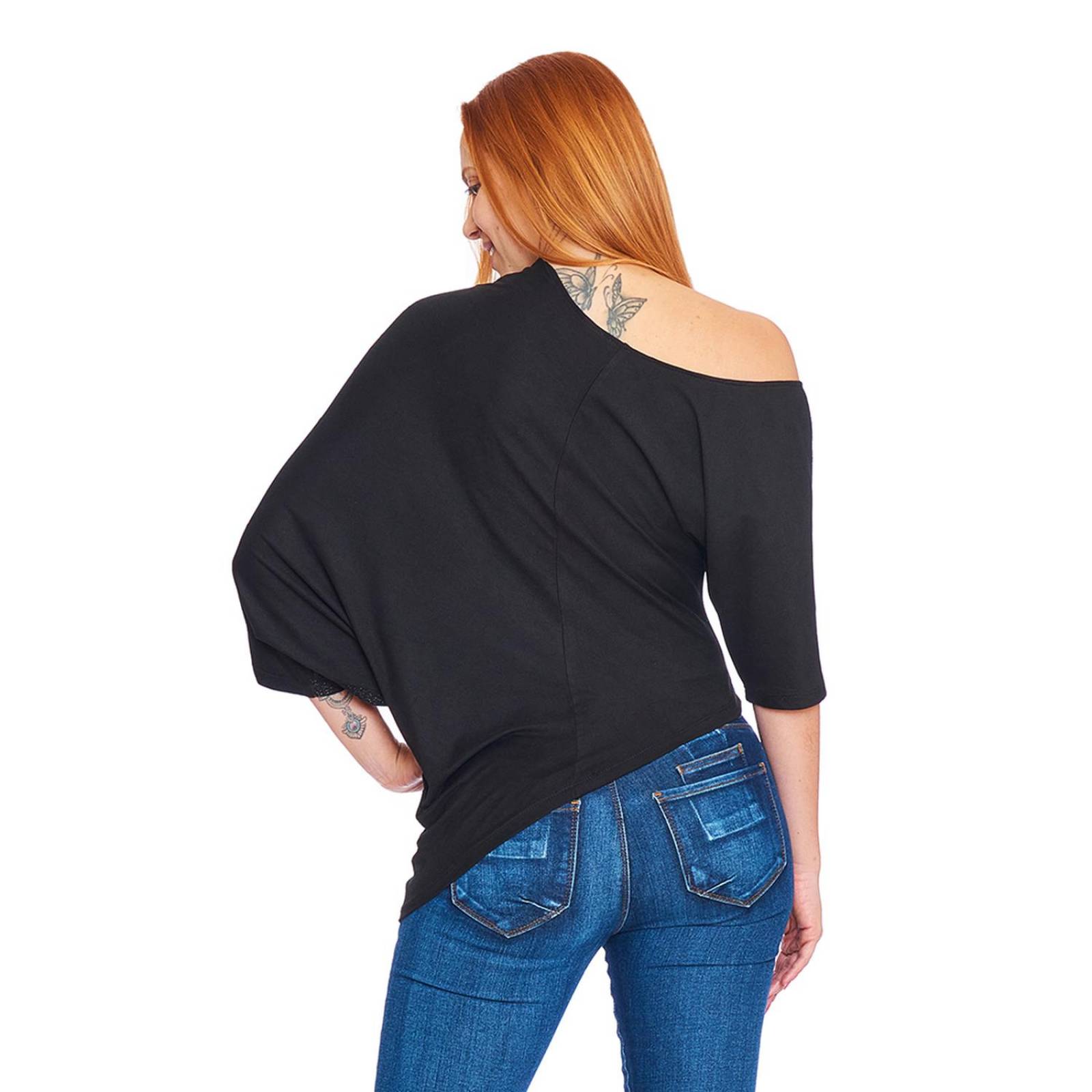 Blusa Asimétrica Mujer Holgada Negro Brillos Casual 