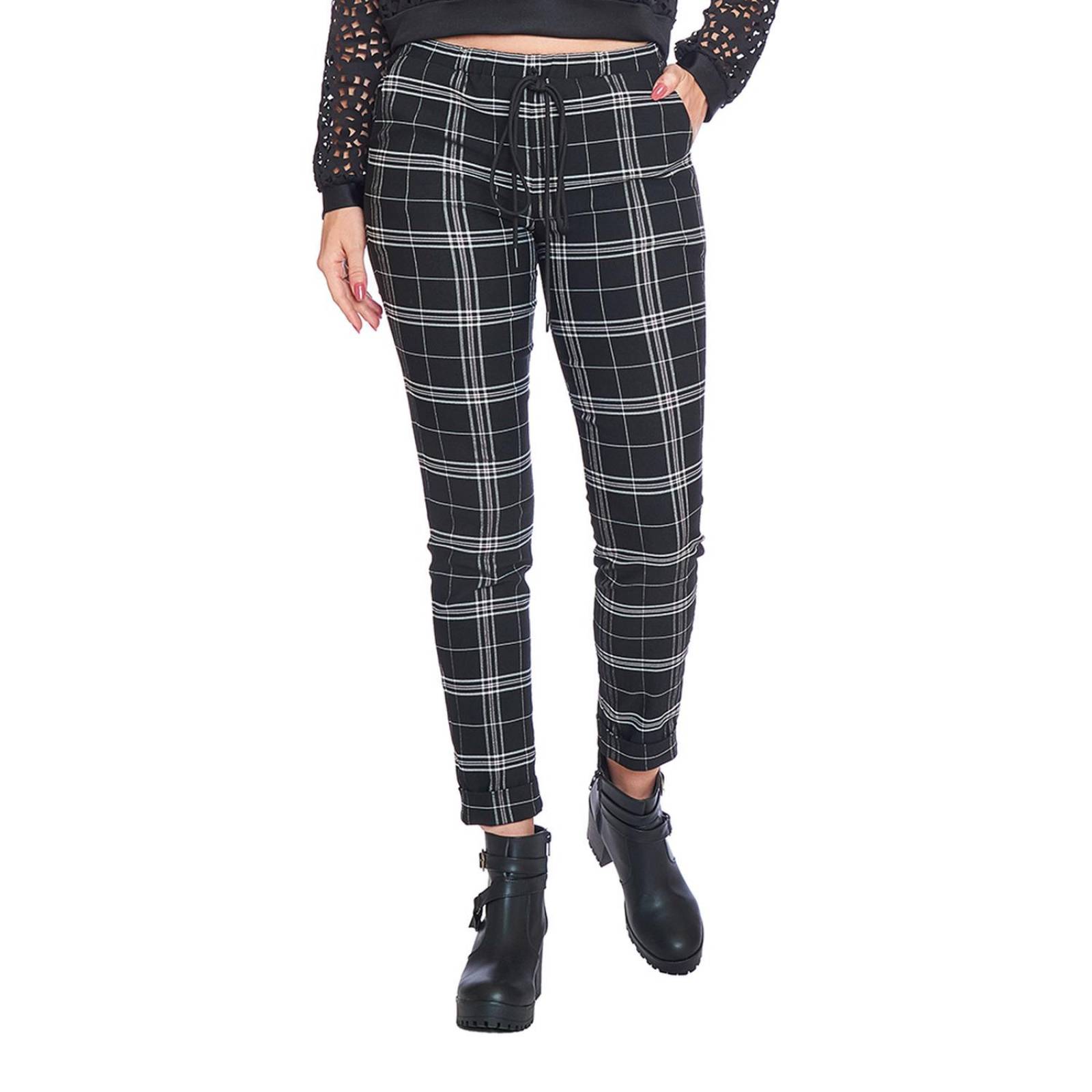 Pantalon negro cuadros online mujer