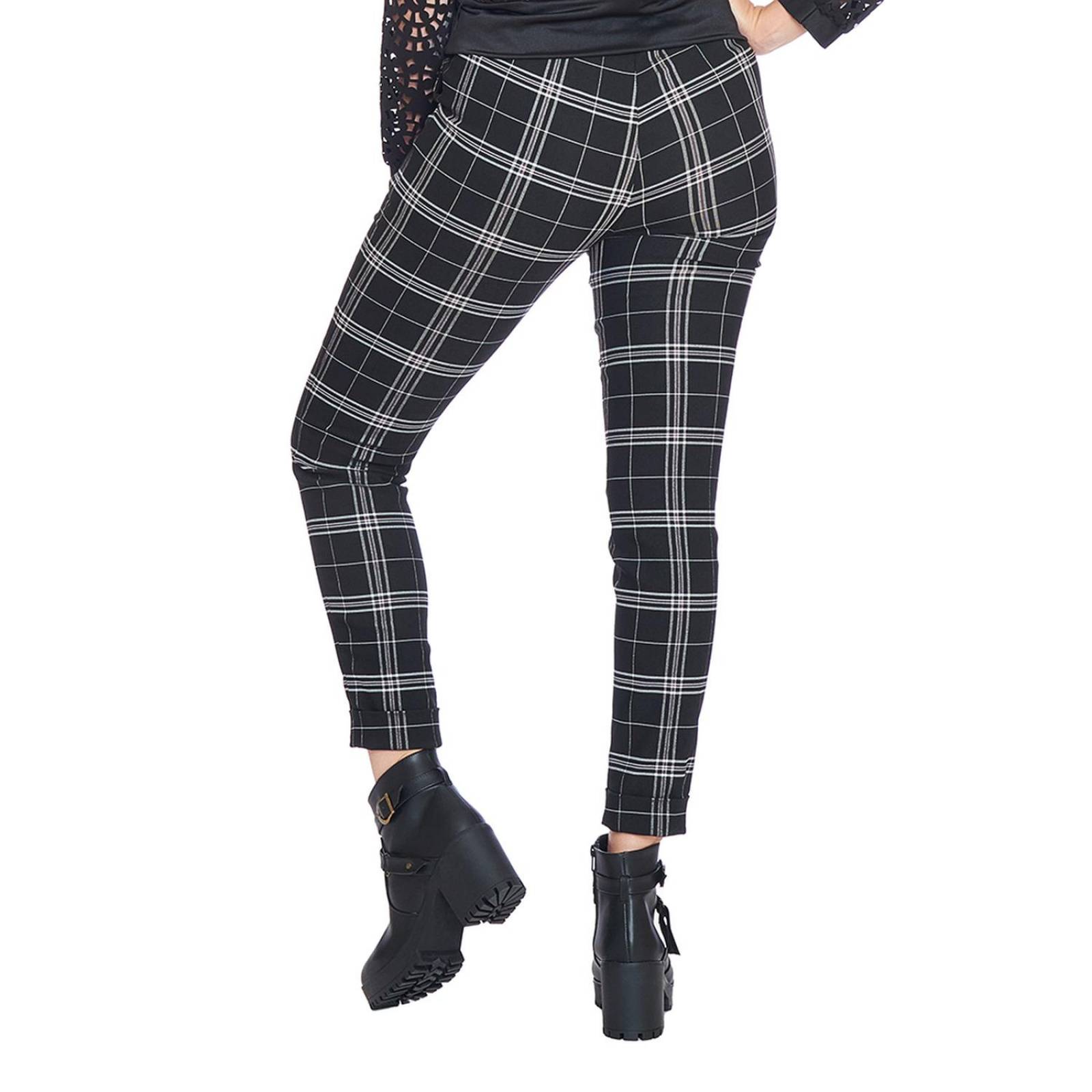 Pantalón Jogger Mujer Negro a Cuadros Con Jareta Casual 