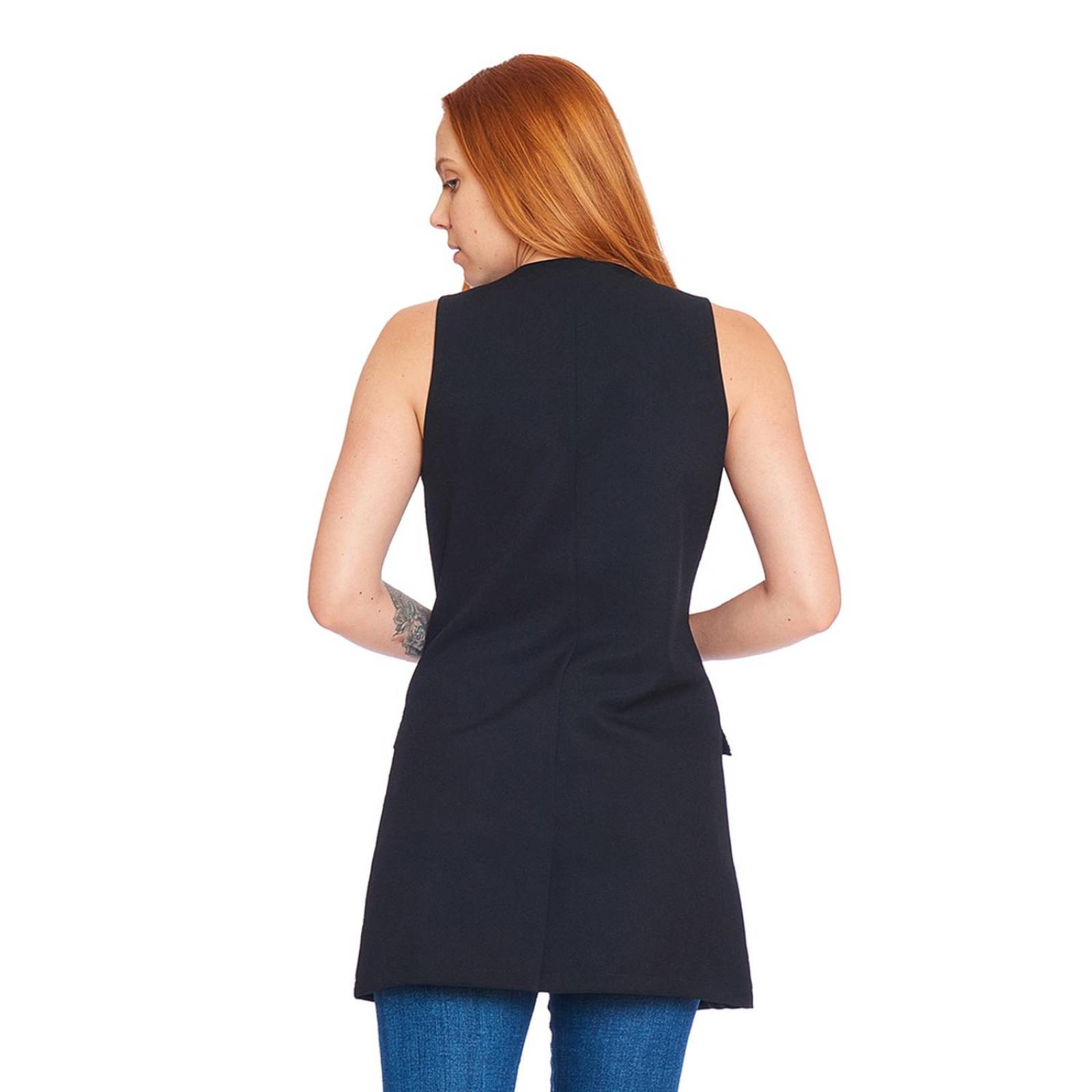 Chaleco Largo Mujer Negro Bolsa Con Lentejuelas 