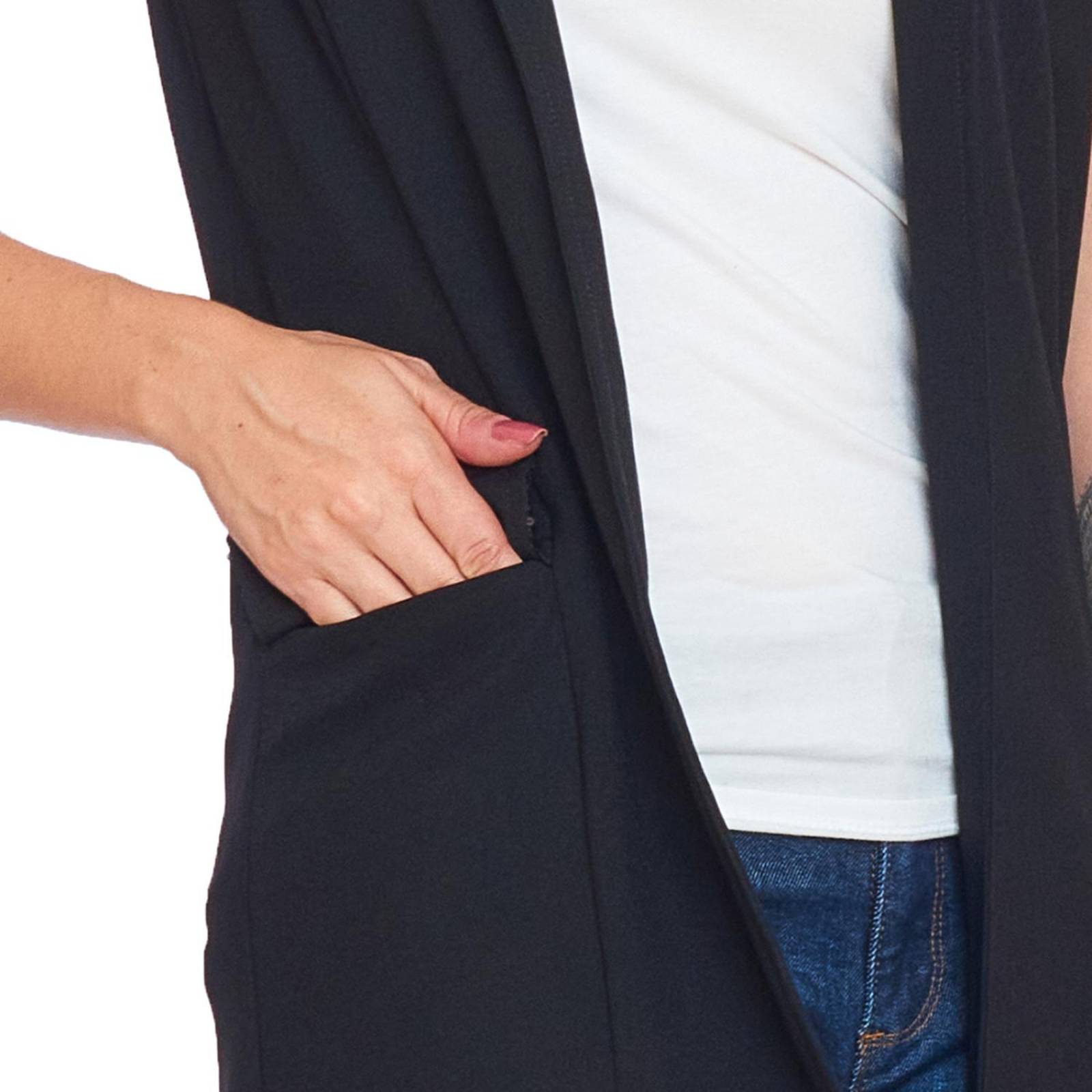 Chaleco Largo Mujer Negro Bolsa Con Lentejuelas 