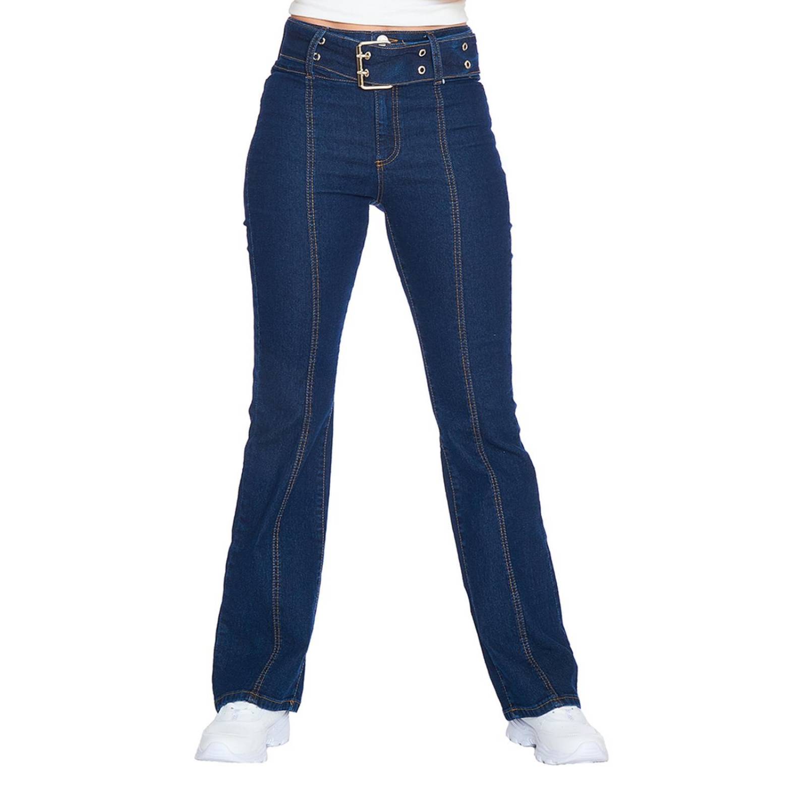 Jeans Acampanados Mujer Con Cinturon Básicos Casuales 