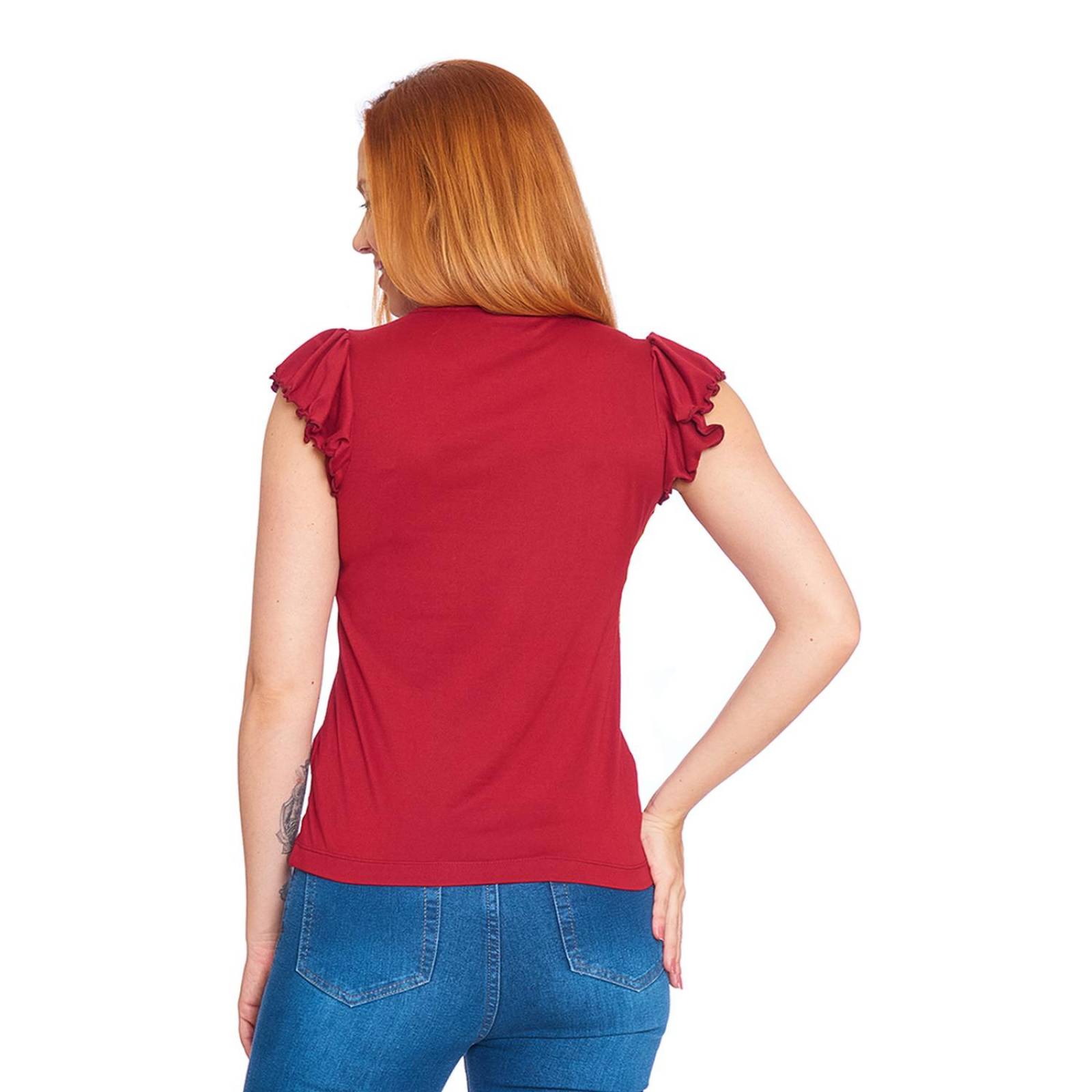 Blusa Con Olanes Mujer Manga Corta Casual Vino 