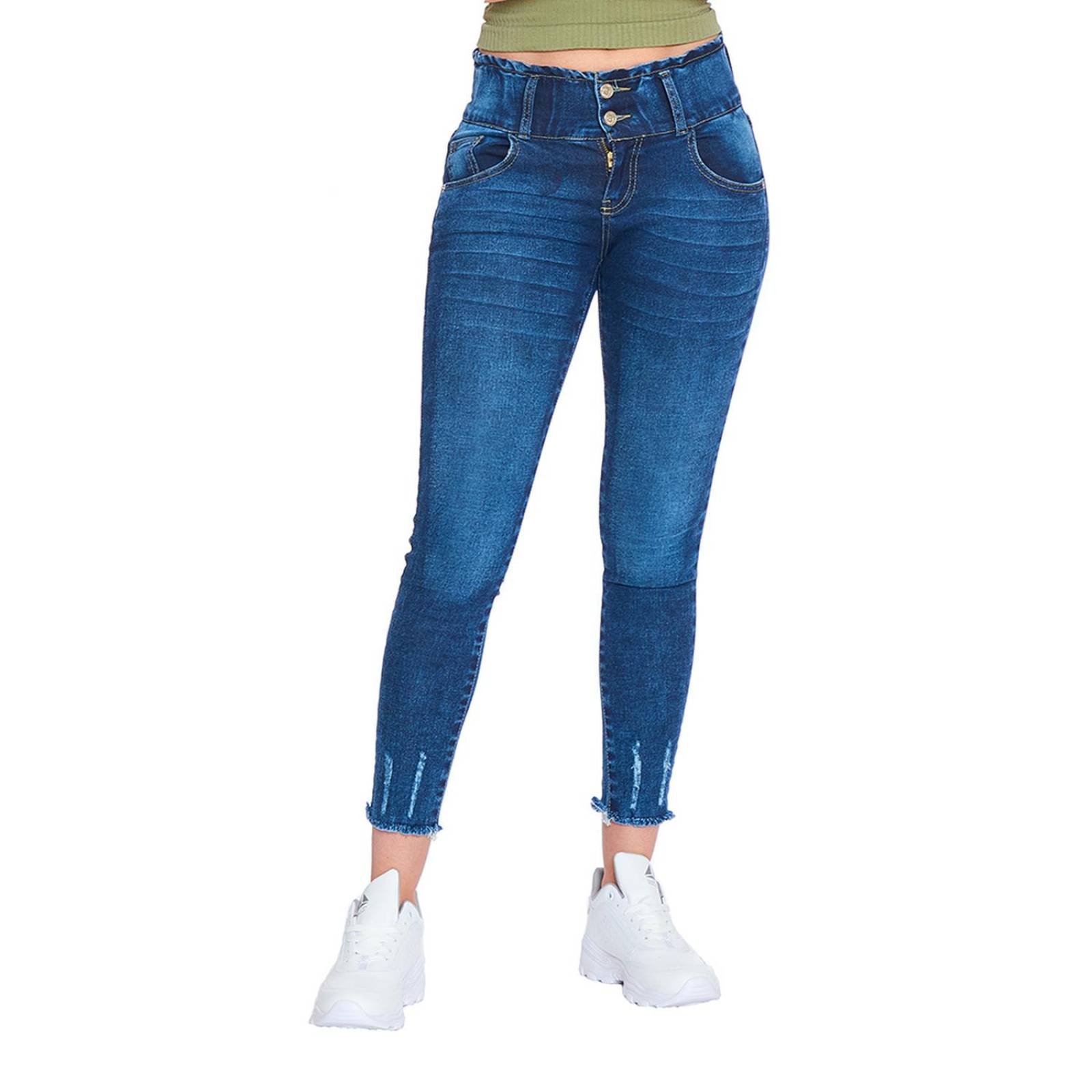 Jeans Skinny Mujer Pretina Resorte Push Up Rasgado 
