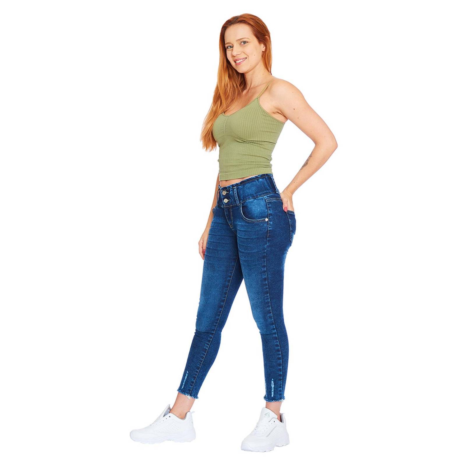 Jeans Skinny Mujer Pretina Resorte Push Up Rasgado 