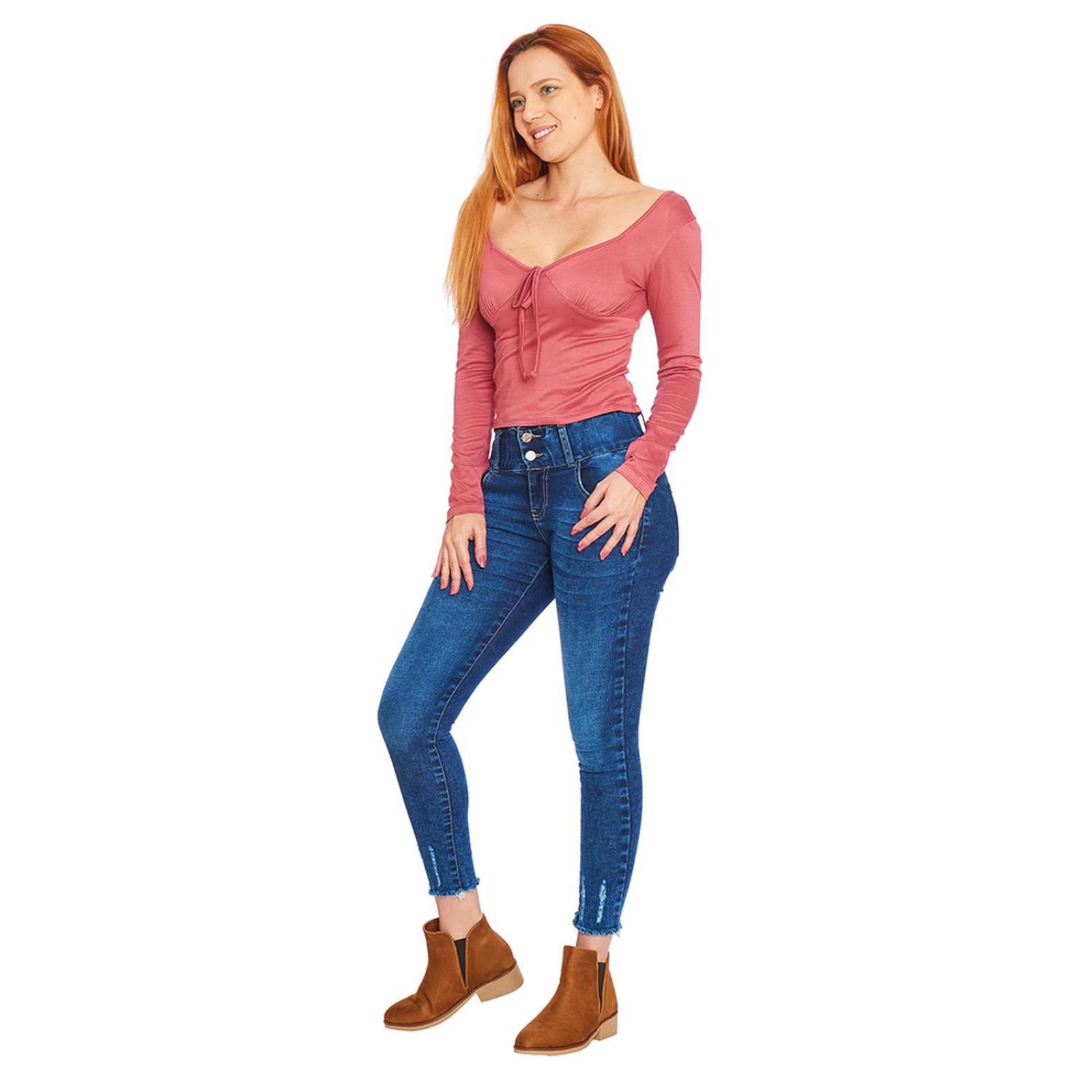 Blusa Escote Con Jareta Mujer Manga Larga Ajustada 